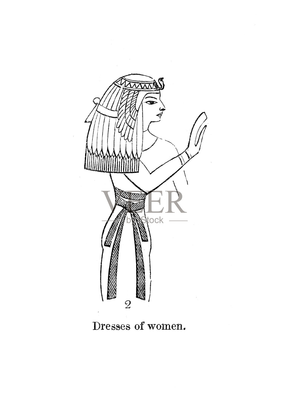19世纪描绘埃及人服饰和发型的雕刻;古埃及人,1854年插画图片素材