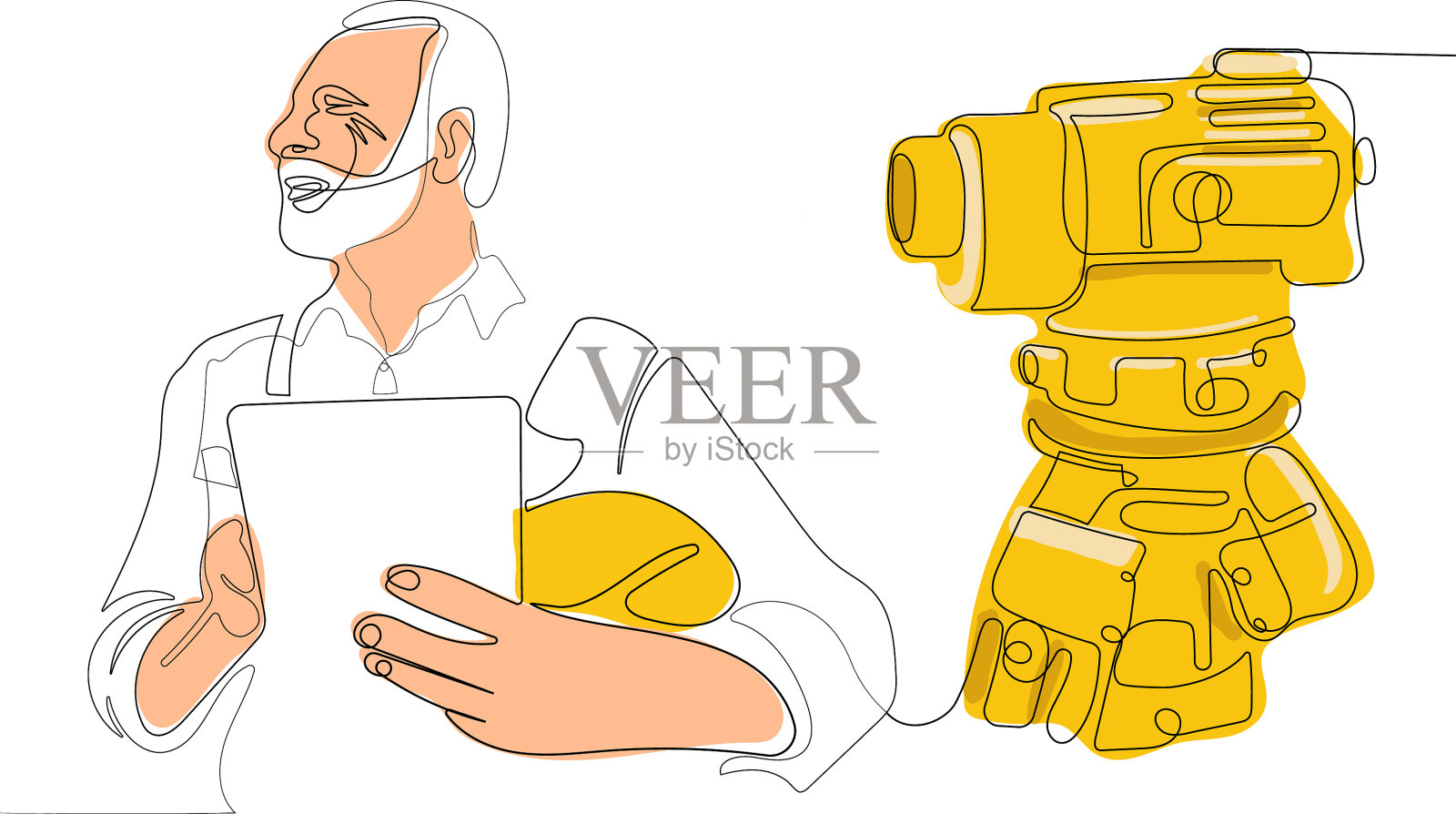 戴头盔使用平板电脑的白人工人设计元素图片