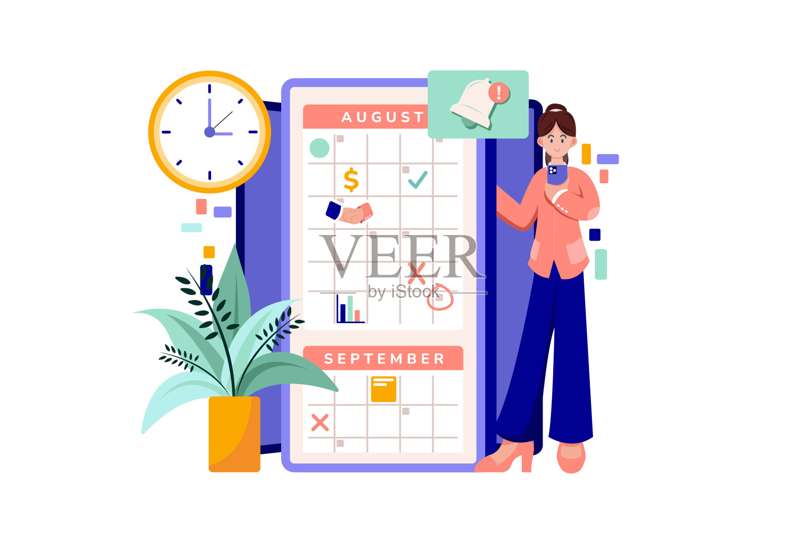 女商人查看她的日程安排设计模板素材