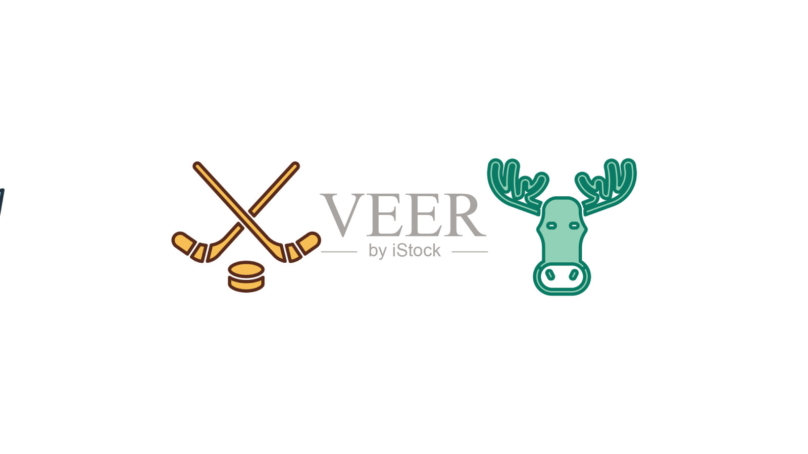 设置加拿大枫叶冰球棒和图标素材