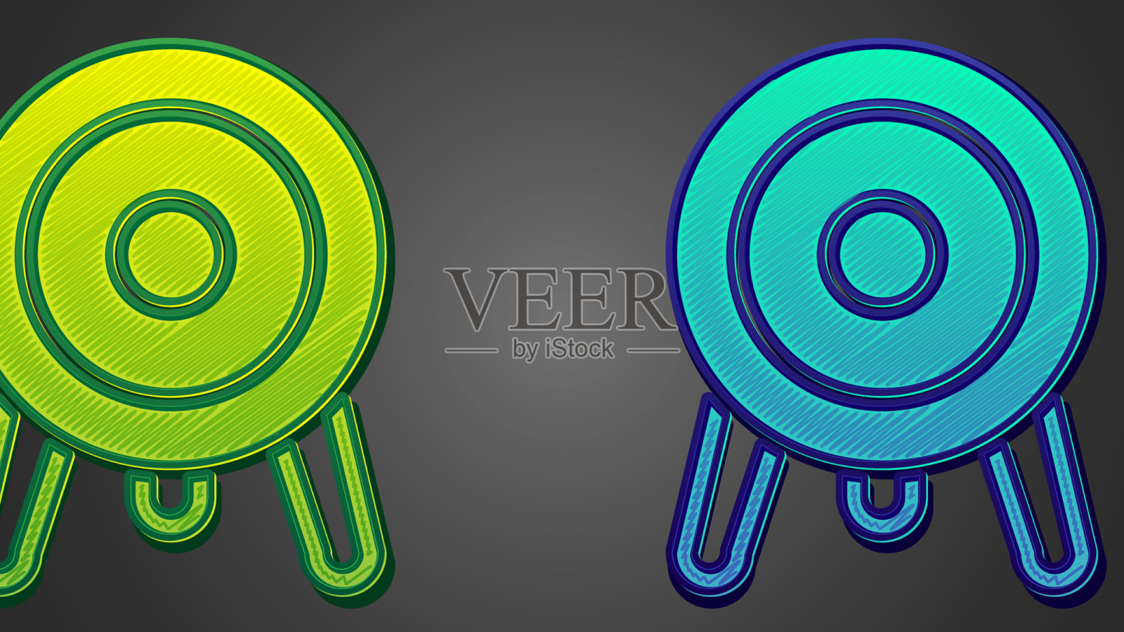 绿色和蓝色目标运动图标孤立在黑色插画图片素材