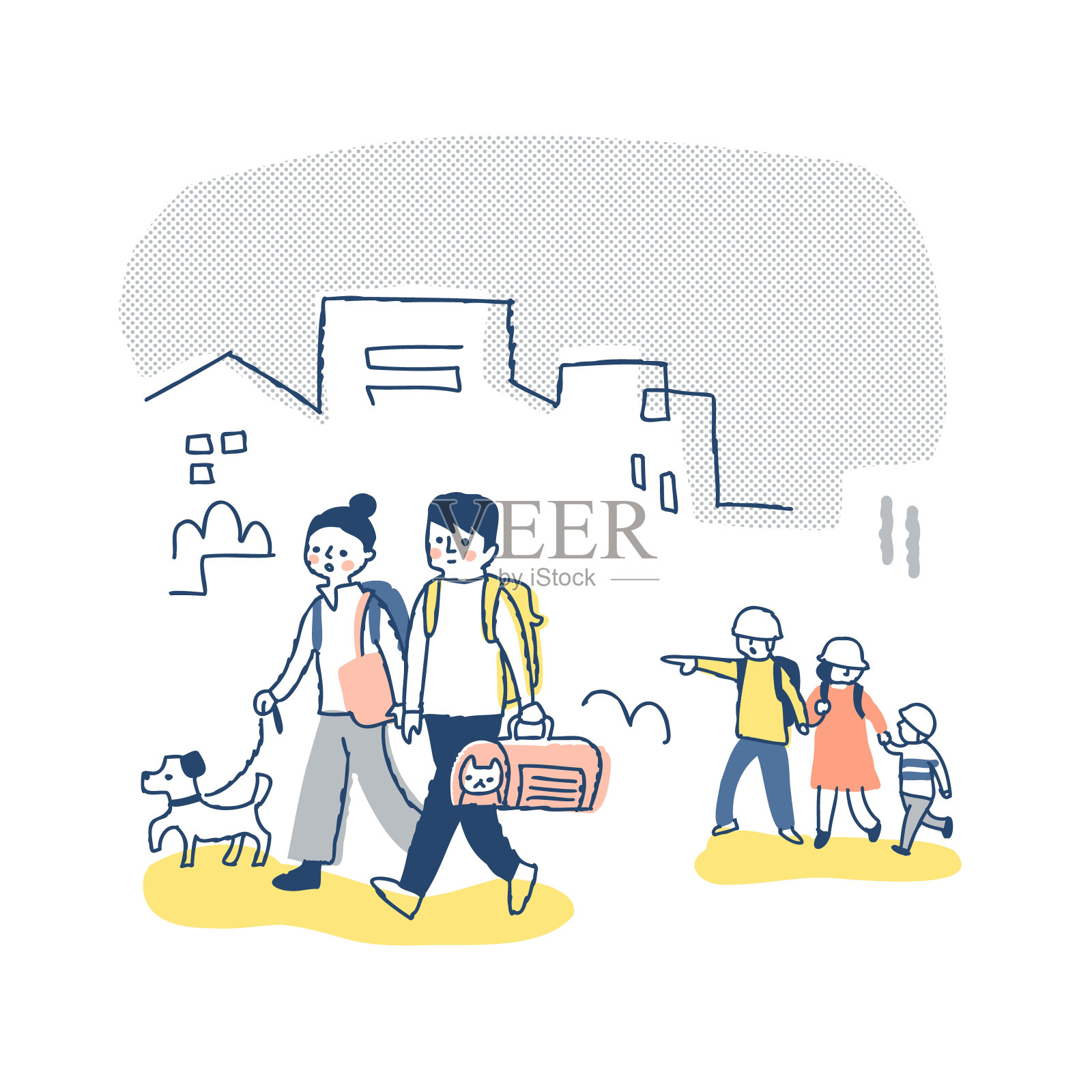 家人和宠物走向疏散中心设计元素图片