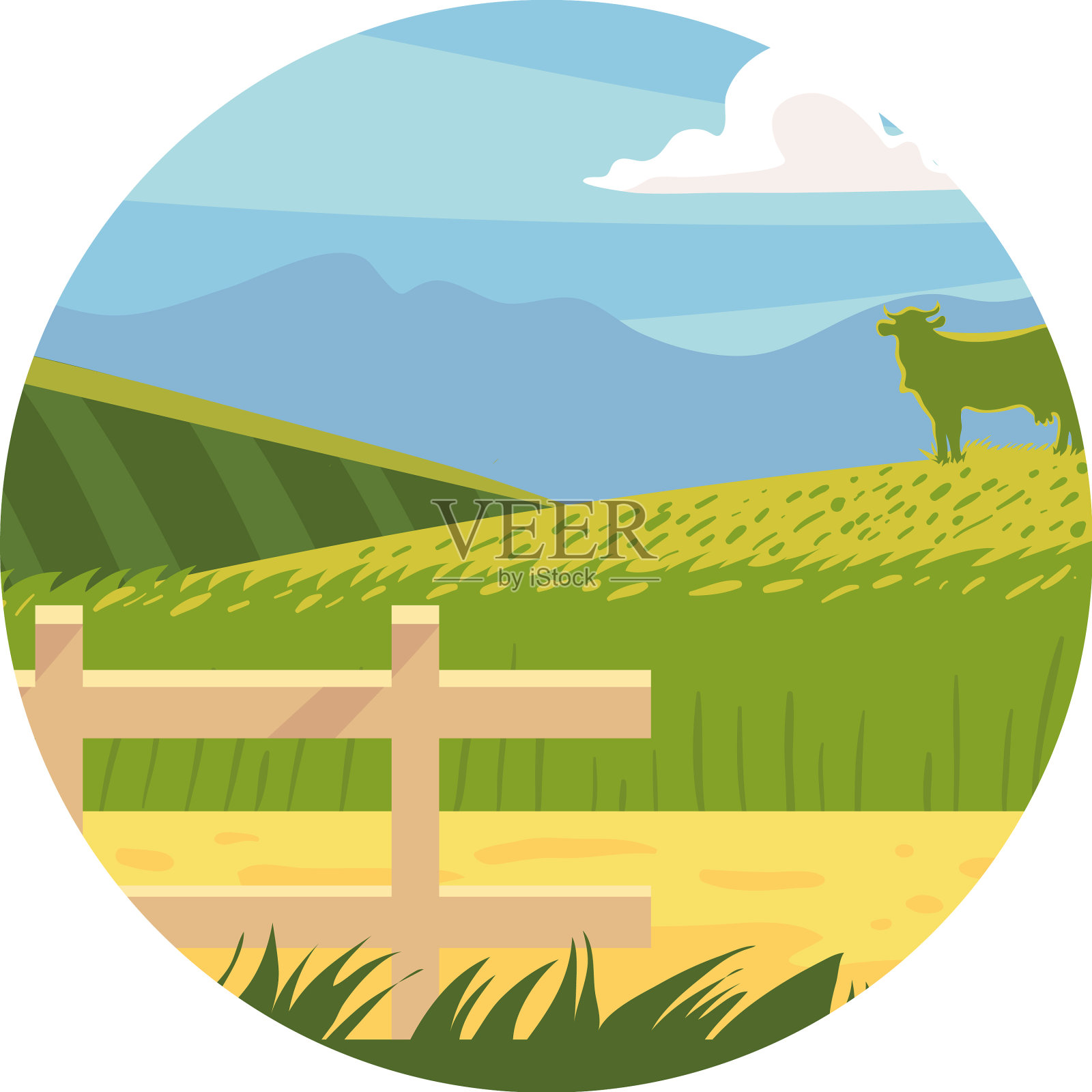 乡村草地与奶牛设计元素图片