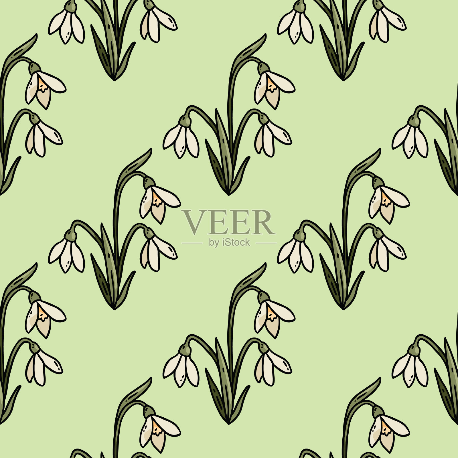 可爱的卡通雪花花涂鸦无缝的边界图案。春季矢量可重复的背景纹理瓷砖。舒适模板的股票打印包装设计，墙纸插画图片素材