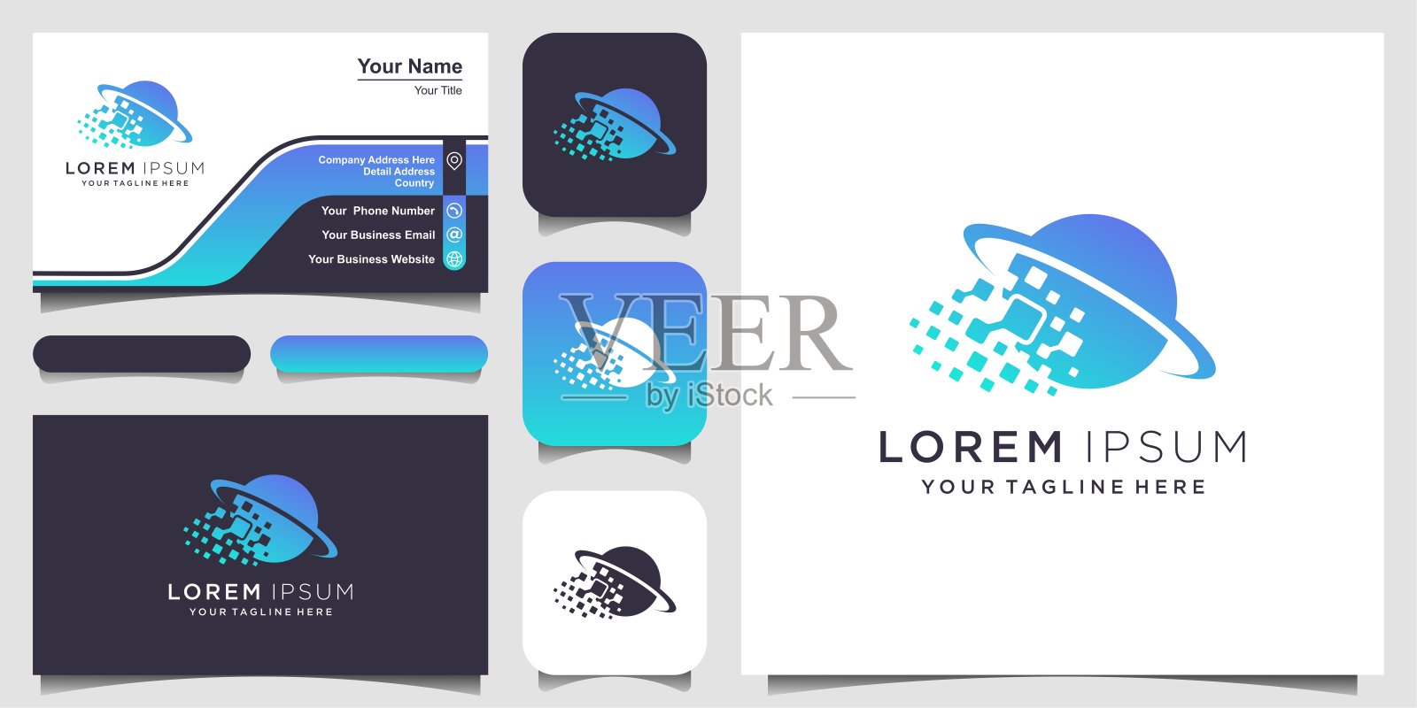 数字世界符号设计模板。像素结合全球科技元素。设计模板素材