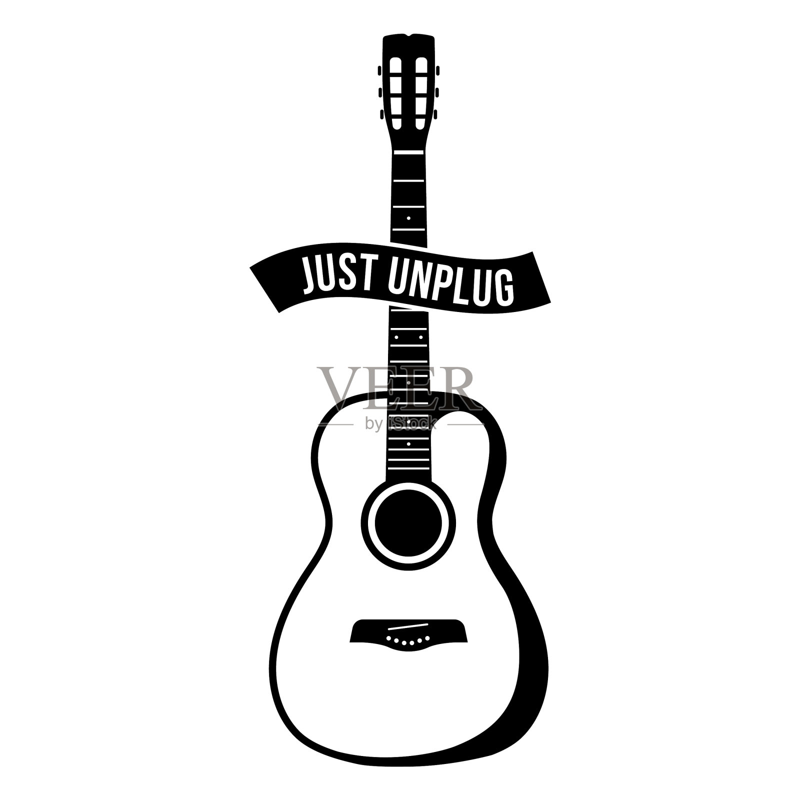 只需拔下吉他徽章填充中风设计元素图片