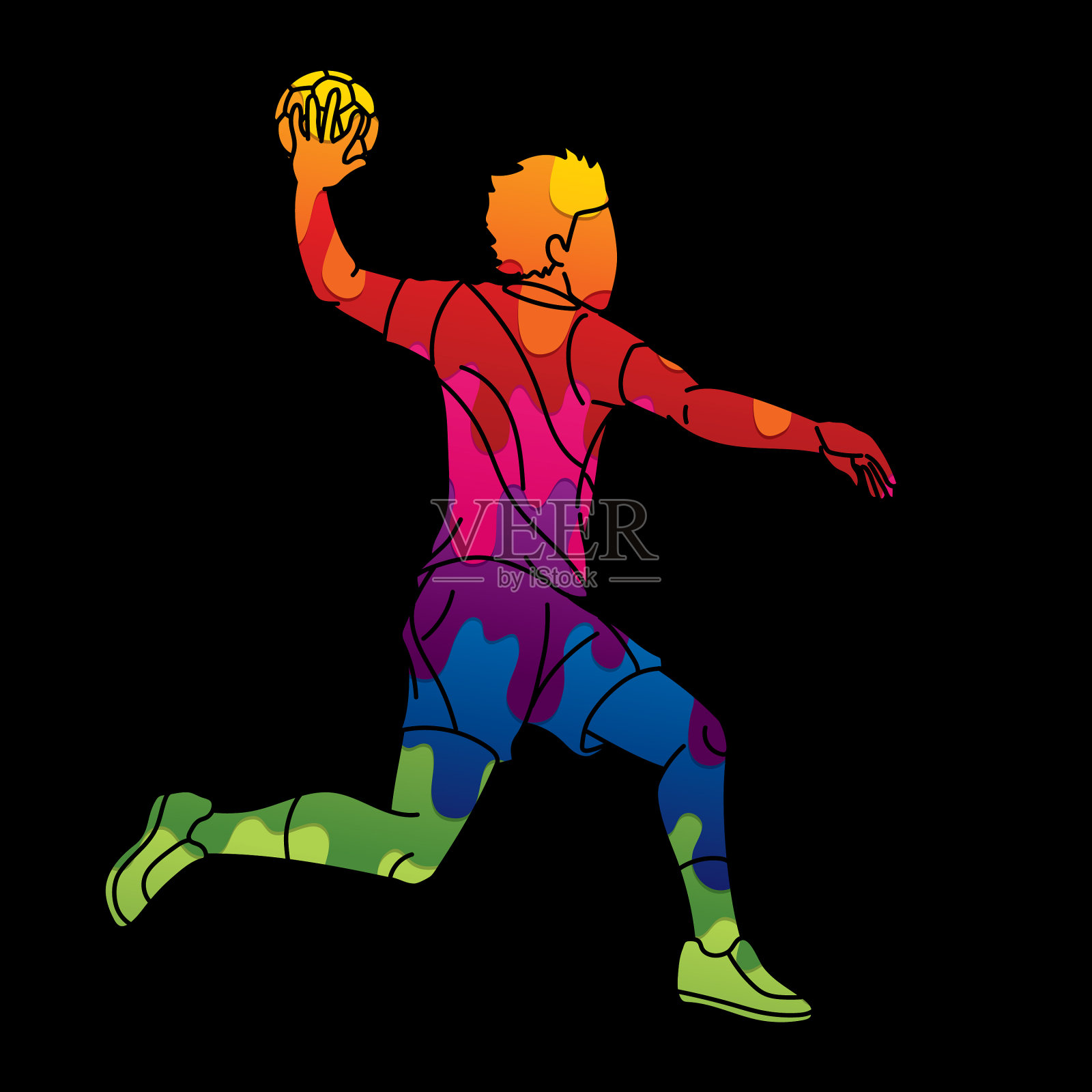 手球运动男性玩家动作卡通图形插画图片素材