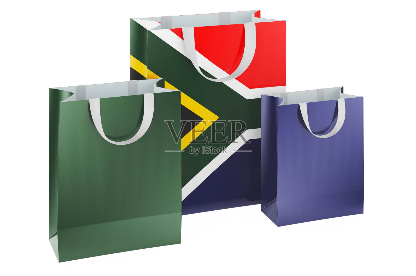 印有南非国旗的购物袋。在南非购物，概念。三维渲染照片摄影图片