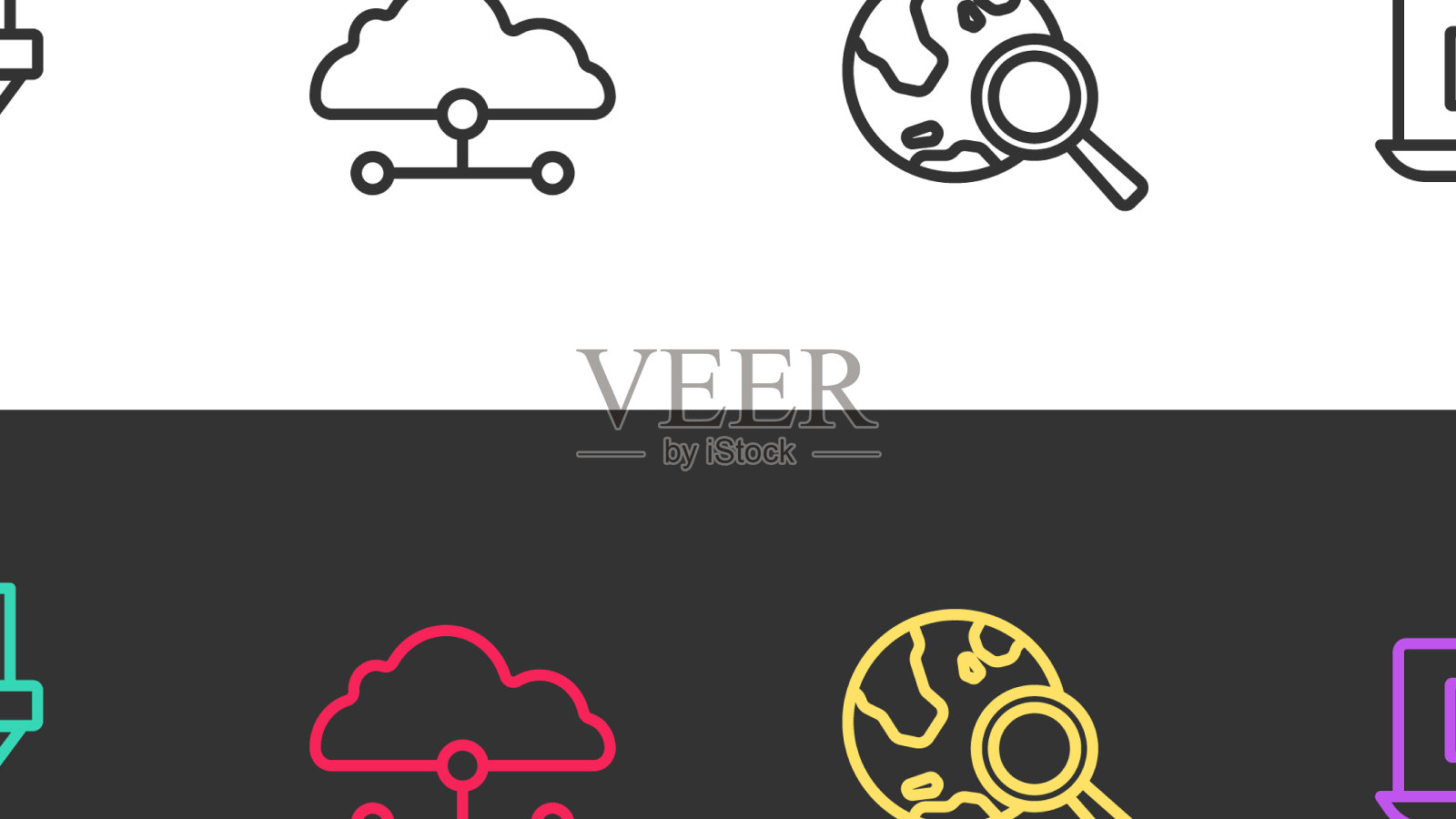 用图表网络云设置线上销售漏斗图标素材