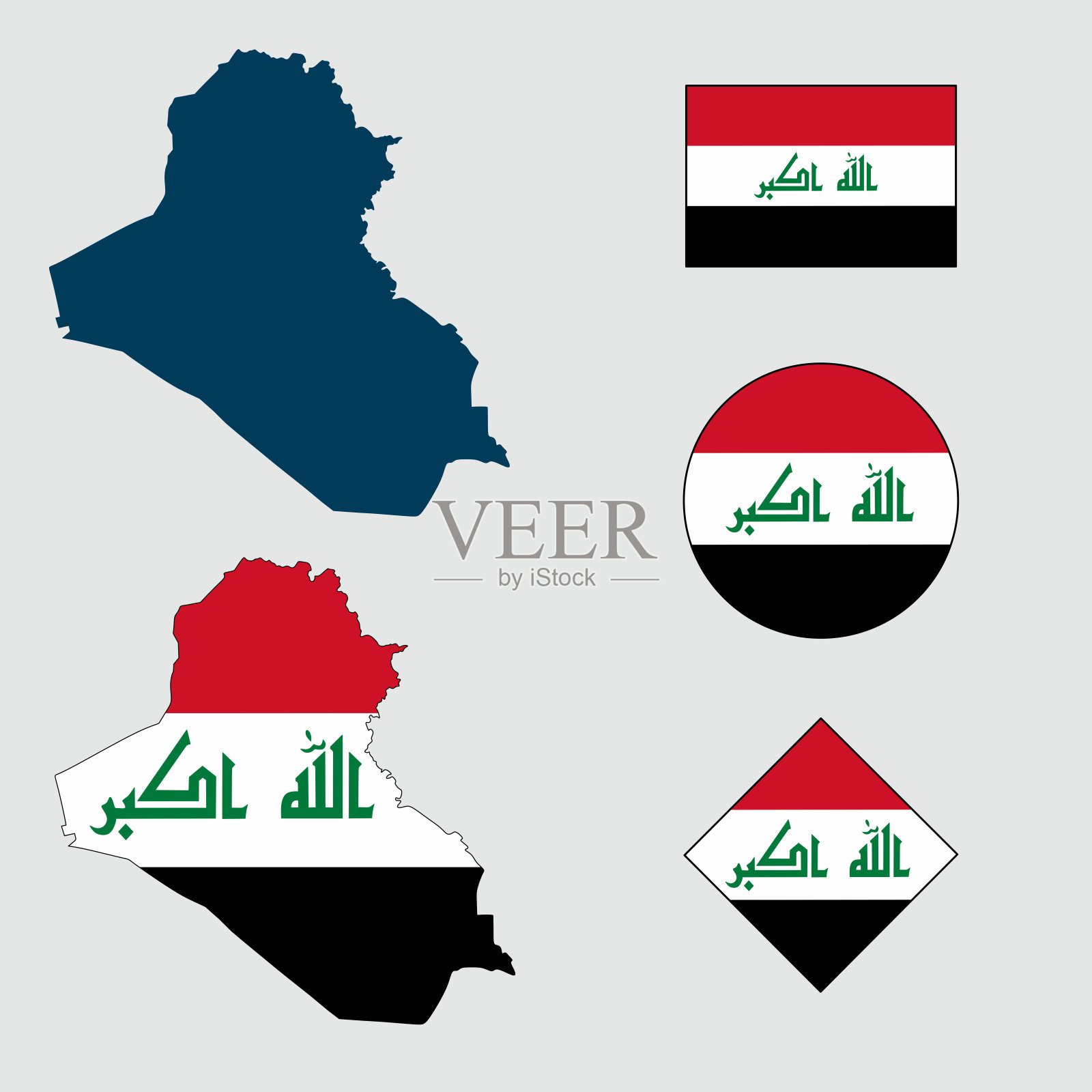 矢量伊拉克国家地图轮廓轮廓与国旗设置孤立在白色背景。插画图片素材