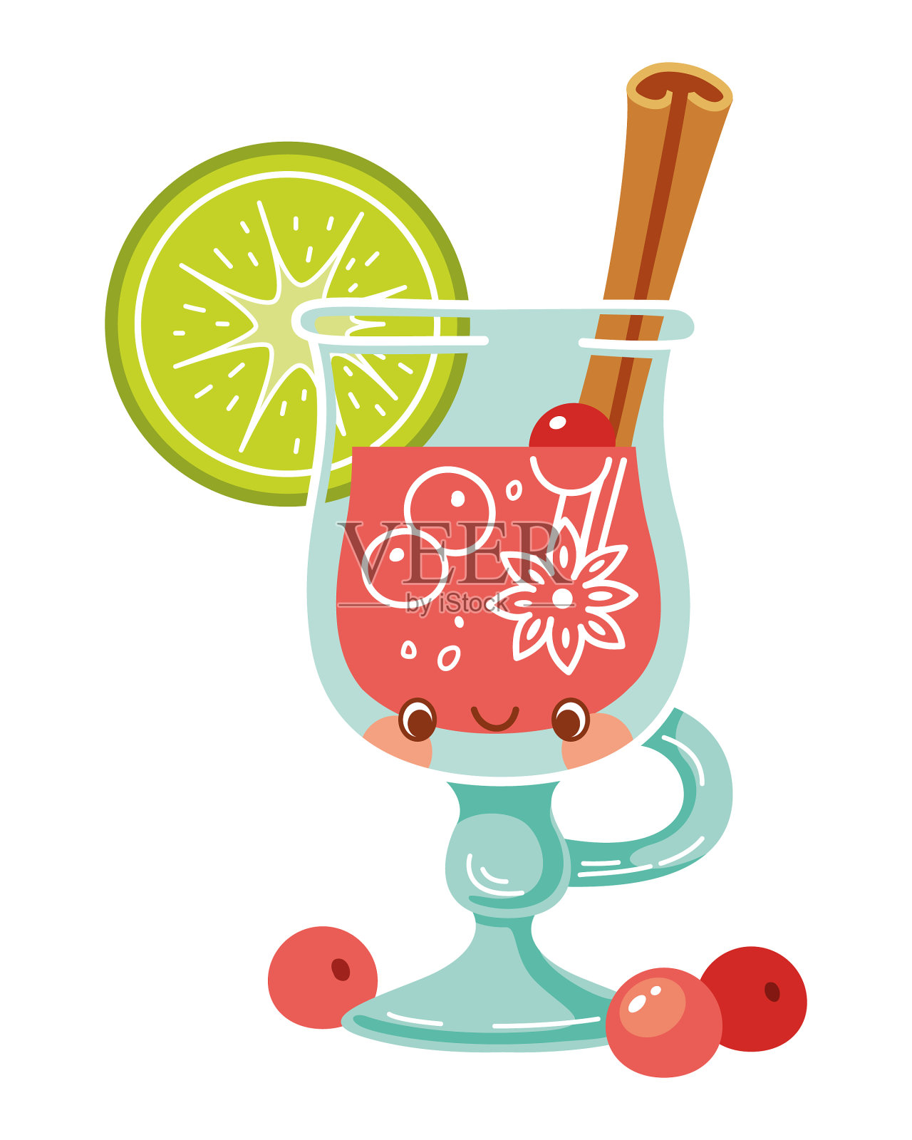 卡哇伊杯热红酒冬季假日饮料设计元素图片