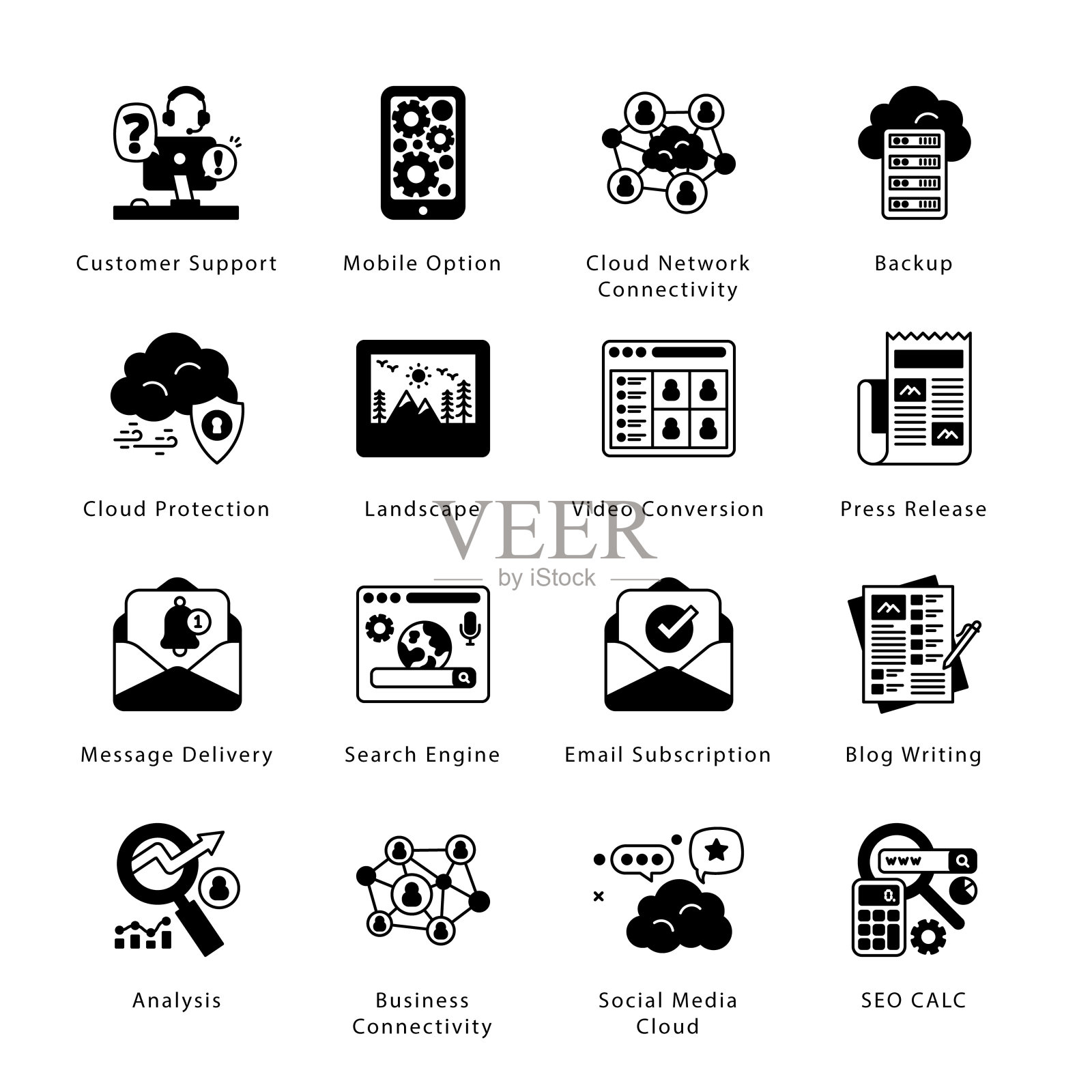 搜索引擎优化，发展和营销字形图标-固体，向量图标素材