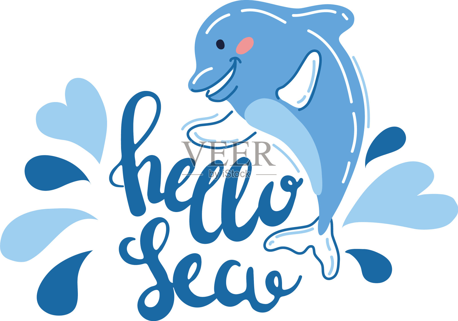 可爱的海豚与hello海字母设计元素图片