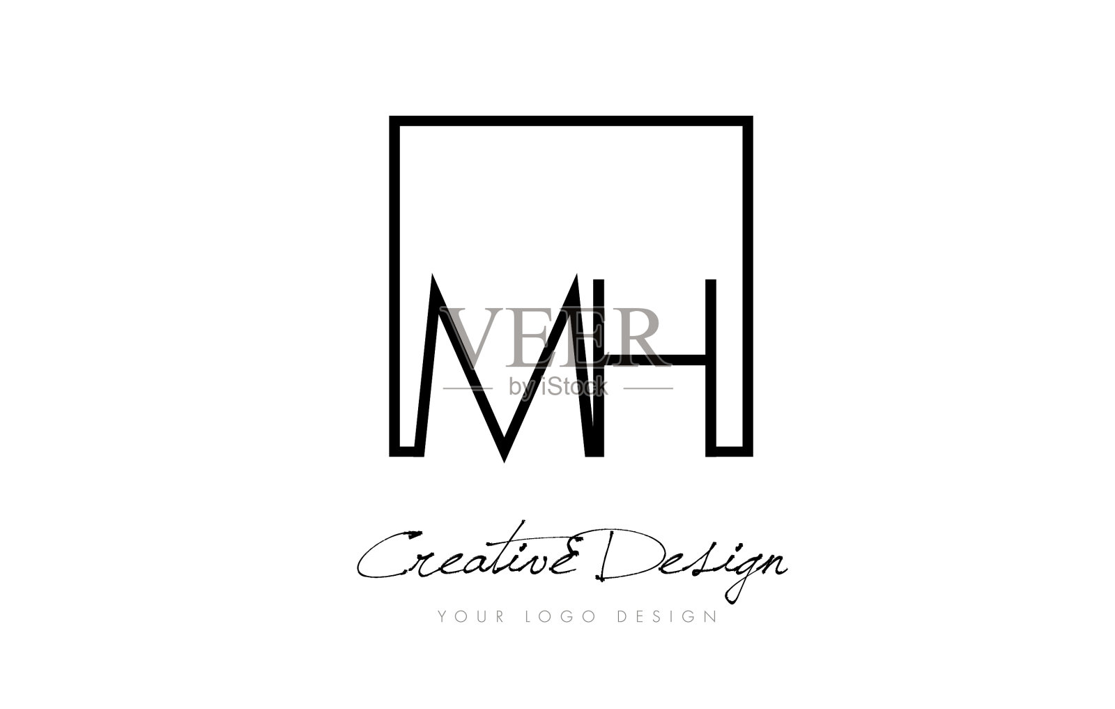 Mh方框字母标志设计用黑色和设计元素图片