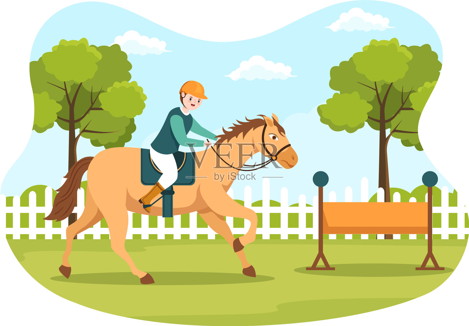 带有可爱人物性格的骑马卡通设计元素图片