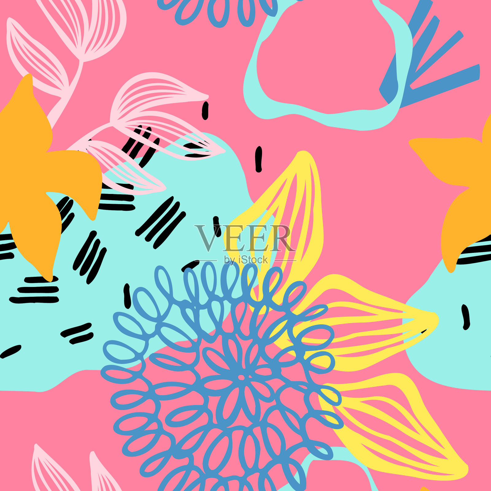 青少年无缝霓虹灯图案天真风格插画图片素材