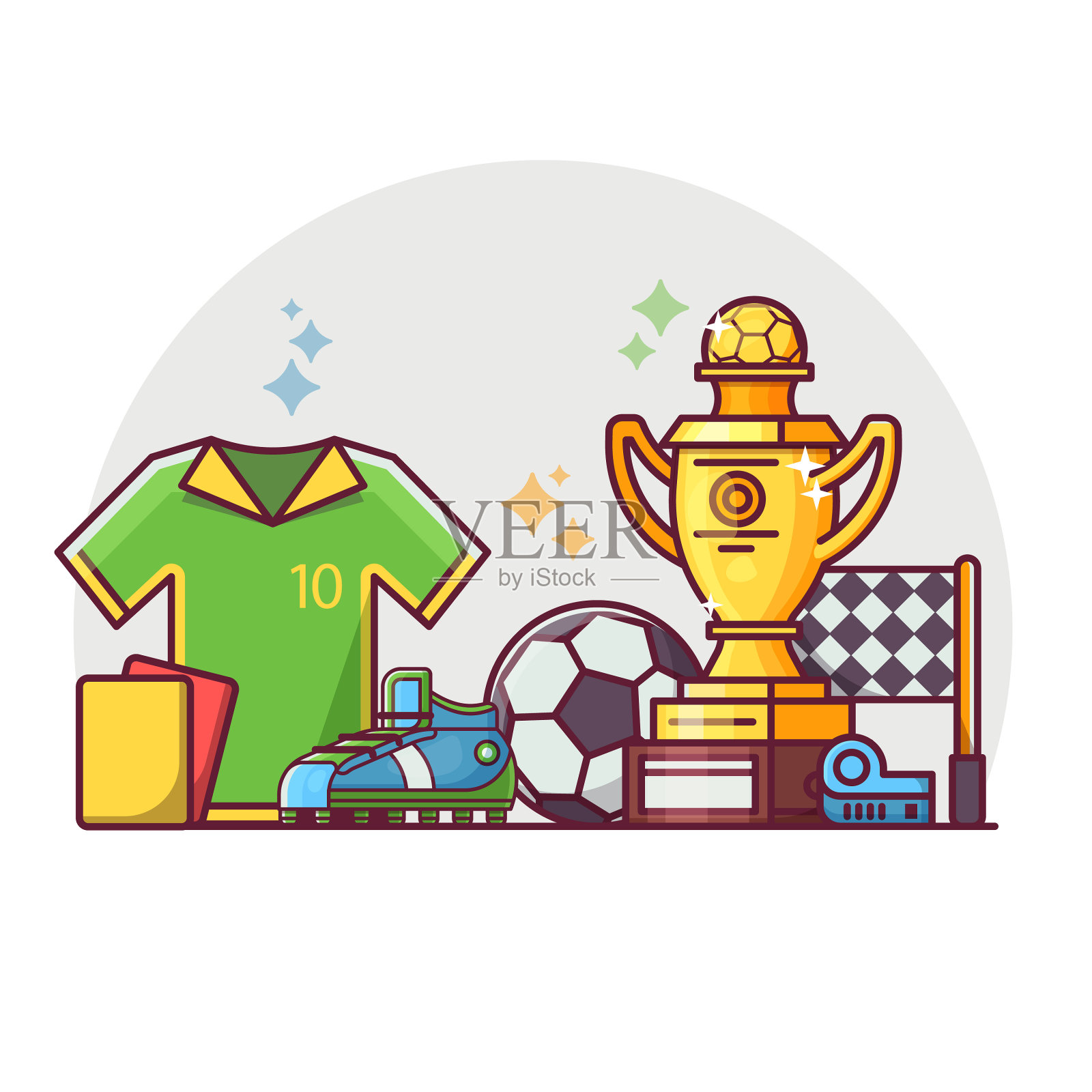 足球训练设备场景在线条艺术设计元素图片