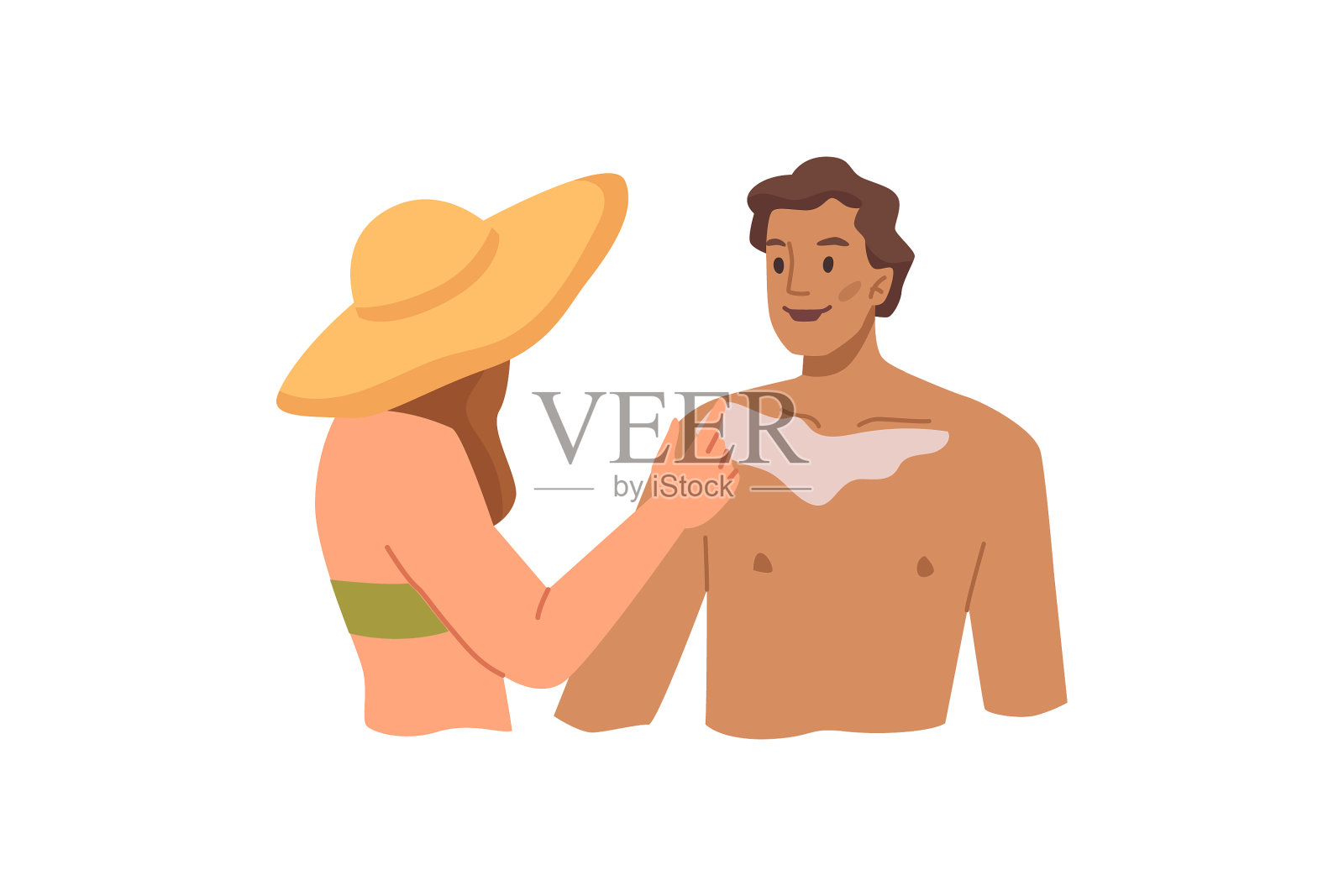 女人在男人的胸部涂防晒霜设计元素图片