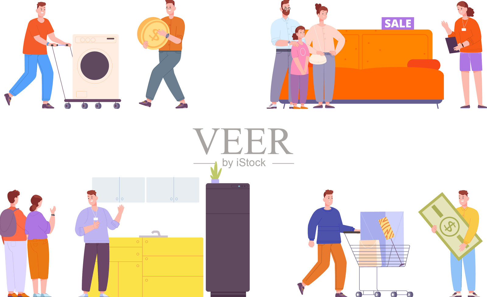 家具买家出售电器或公寓插画图片素材