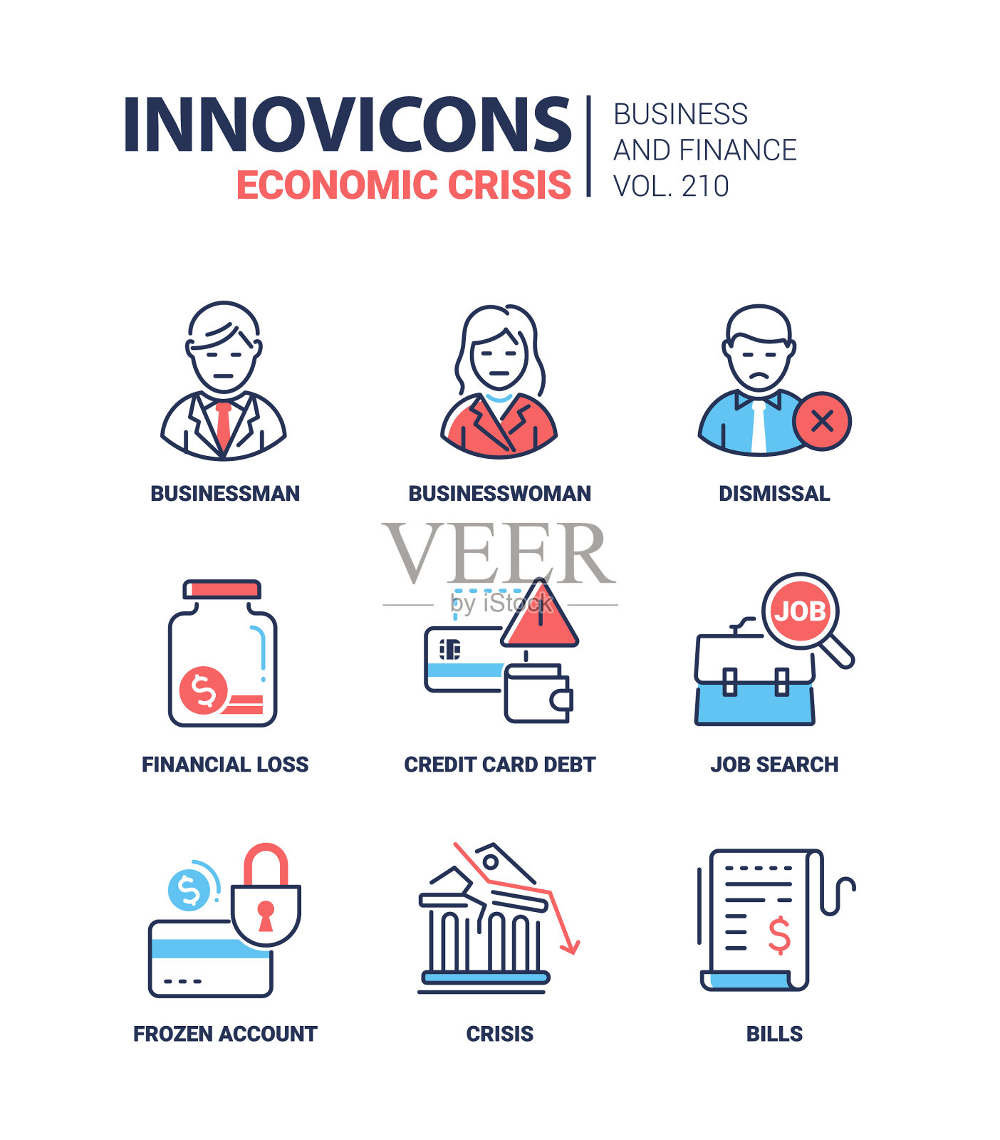 商业与金融危机——现代线条设计插画图片素材