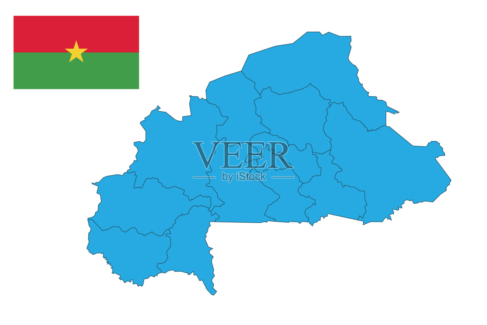 布基纳法索地图和国旗。平面图标符号矢量插图插画图片素材