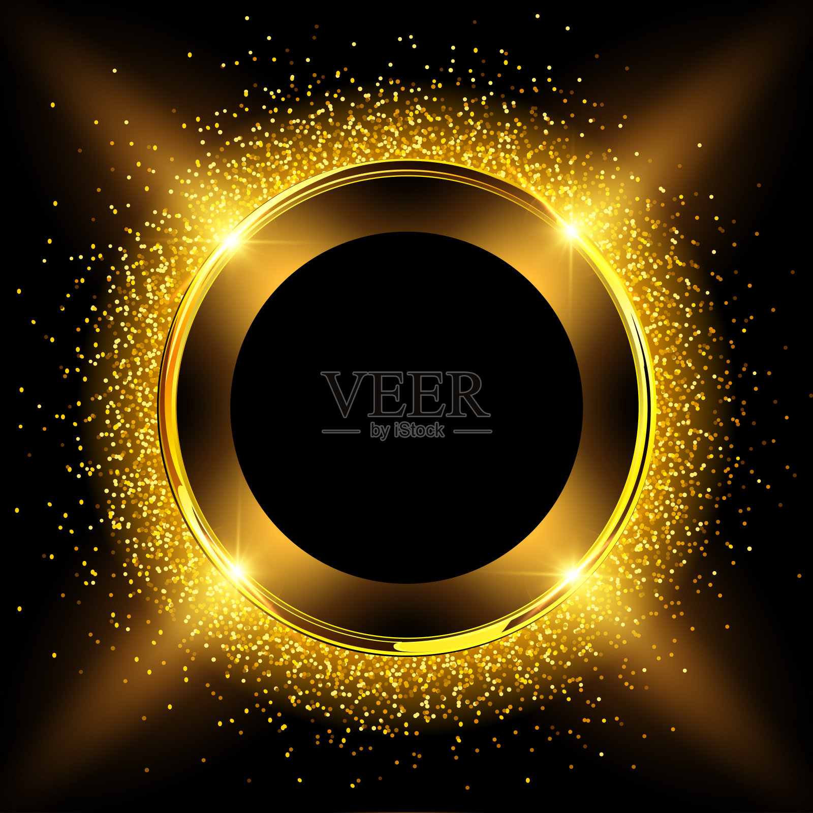 金色闪亮按钮与闪光的黑色背景插画图片素材