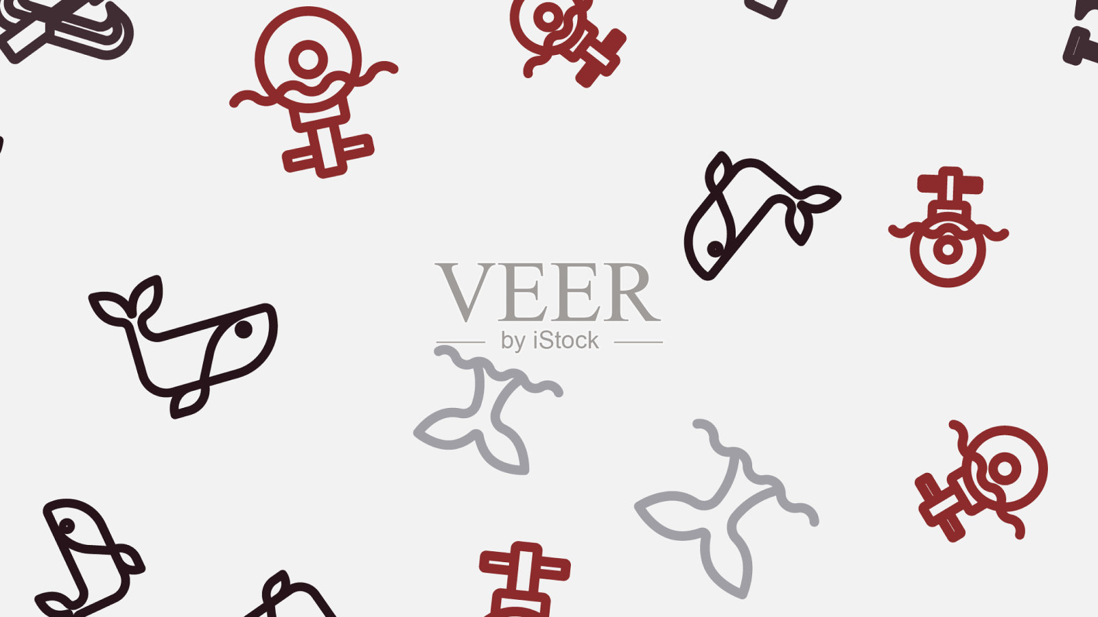 设置线鲸皮艇和桨尾和图标素材