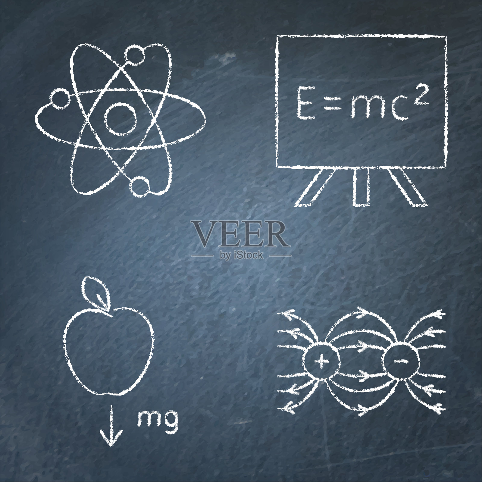 物理图标设置在黑板上插画图片素材
