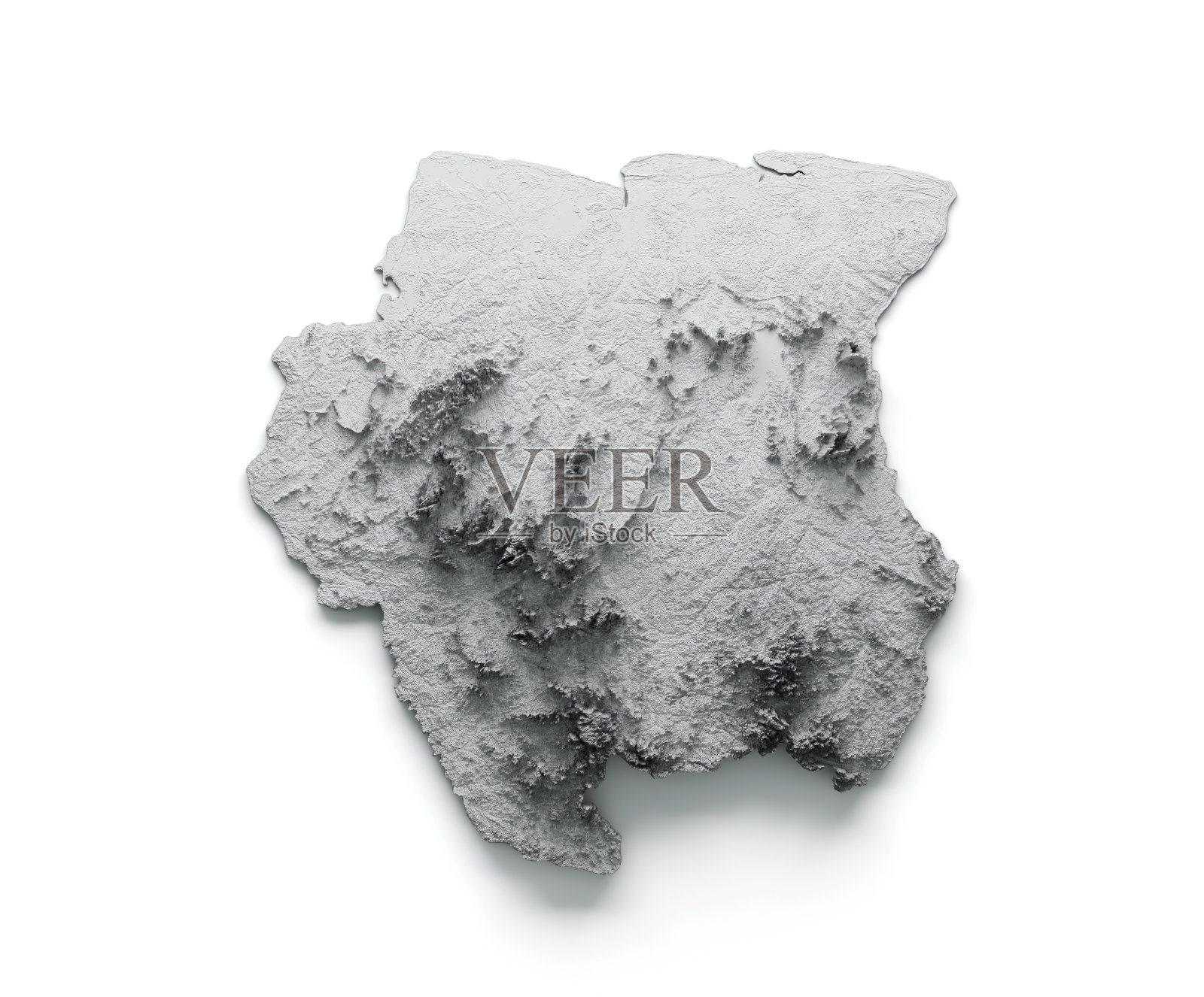 苏里南地图旗帜阴影浮雕彩色高度图白色背景3D图照片摄影图片