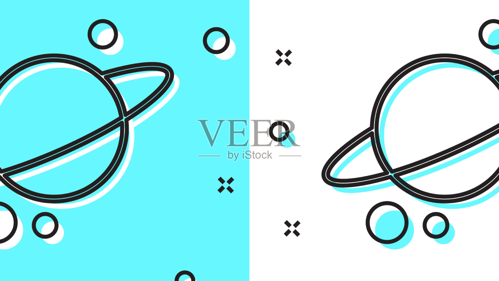 带行星环的黑线行星土星插画图片素材