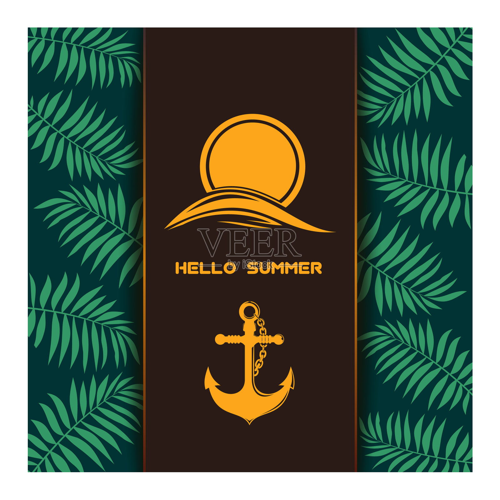 带有锚和海浪的夏季概念设计插画图片素材