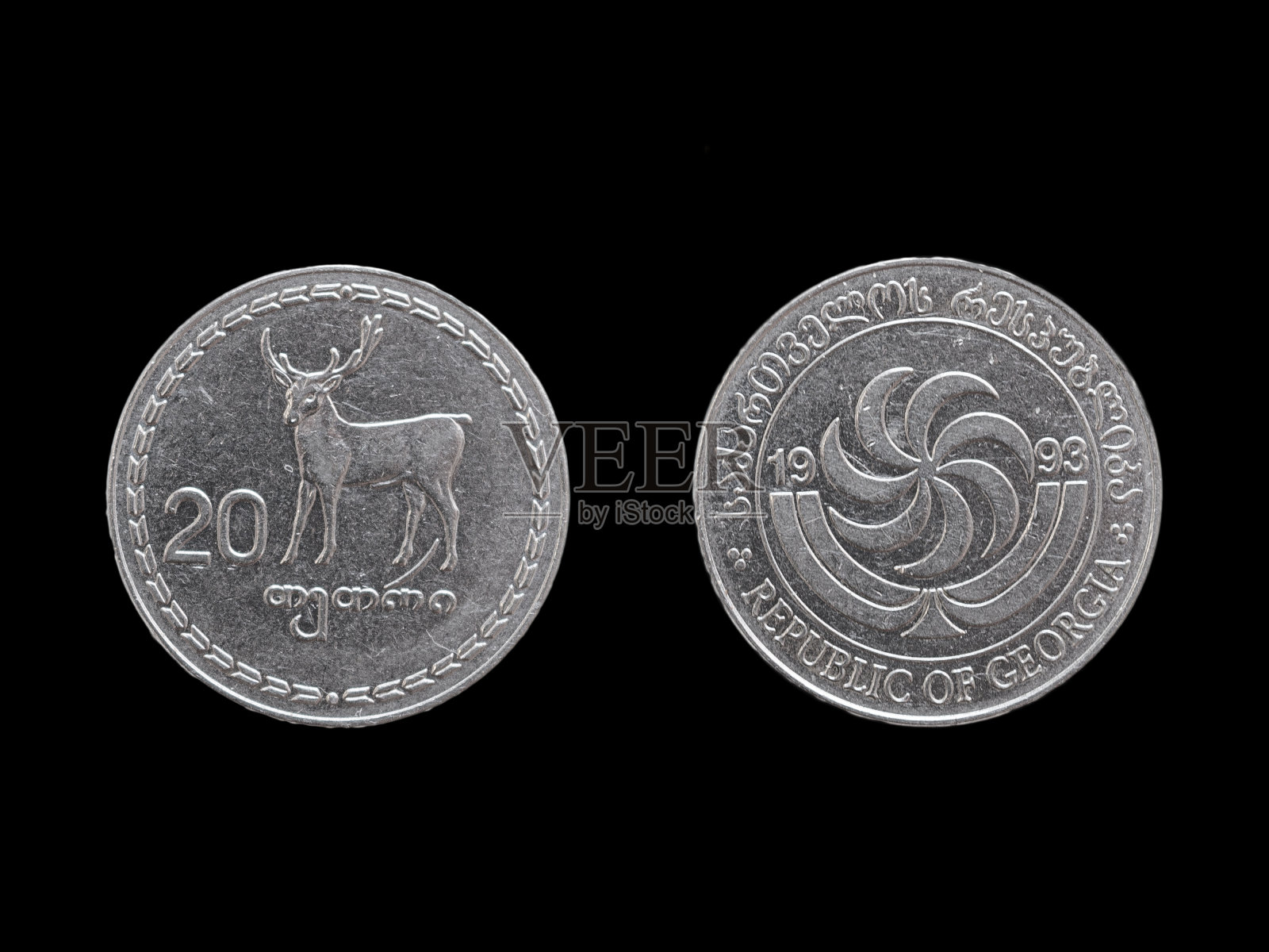 格拉里币正反两面，tetri币面额。乔治亚州的货币照片摄影图片