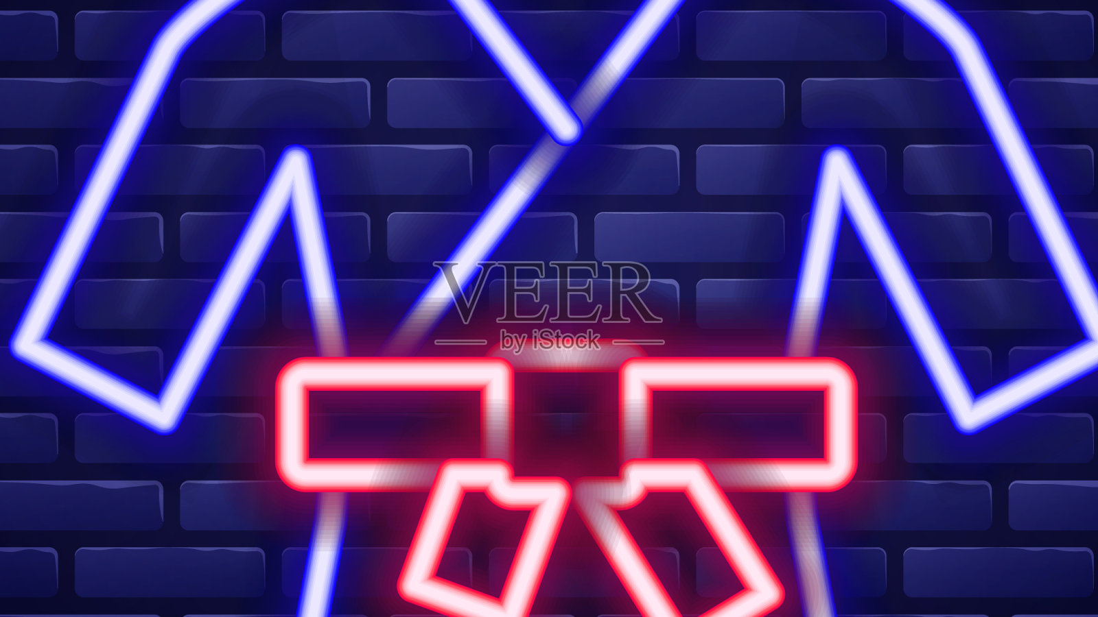 发光的霓虹灯线和服图标孤立在砖上插画图片素材