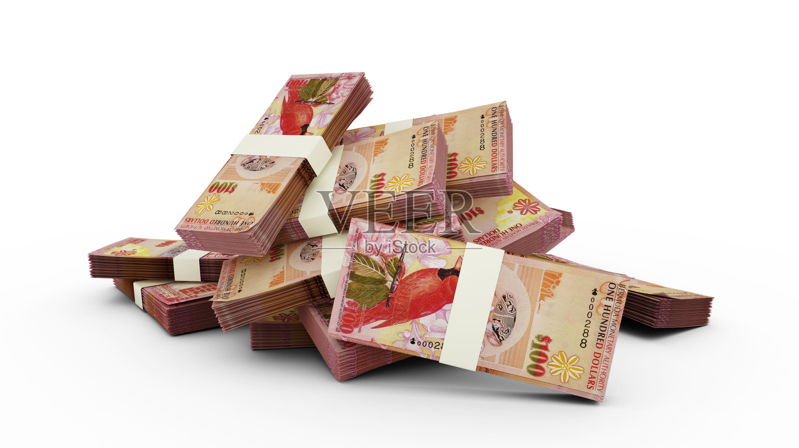 3D堆叠百慕大元钞票照片摄影图片