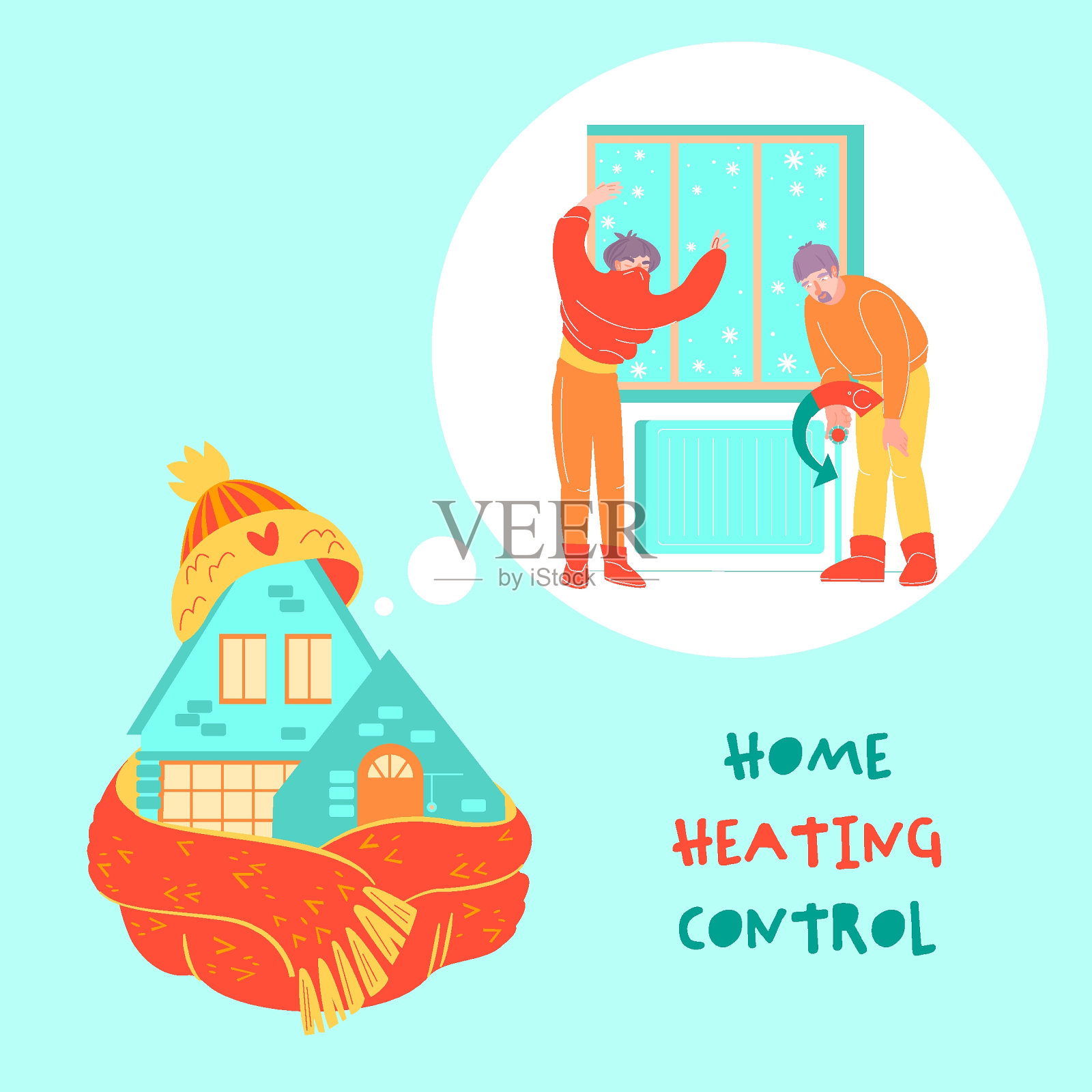 高水电费的概念。减少家里的暖气。插画图片素材