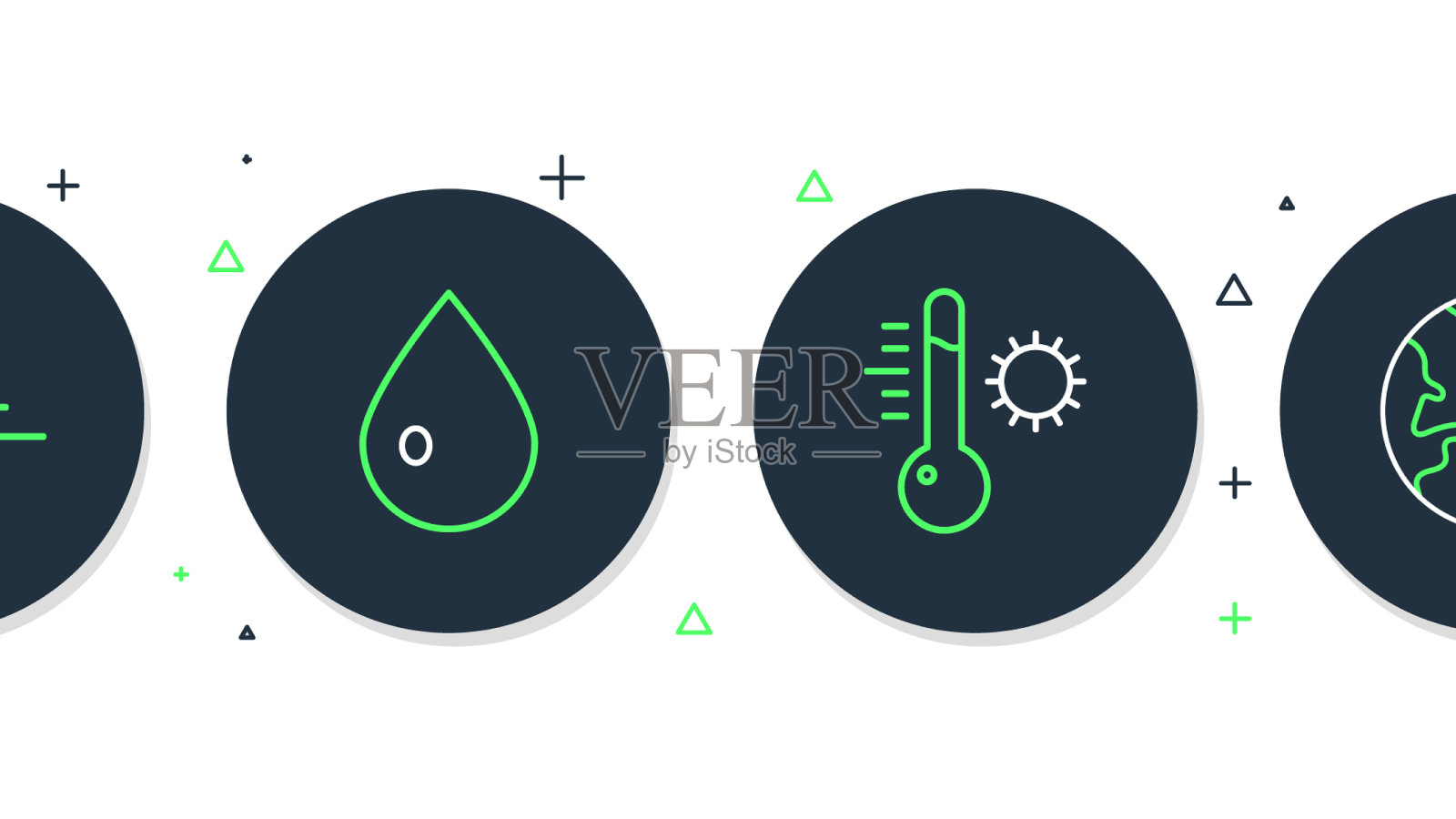 设置线水滴气象温度计图标素材