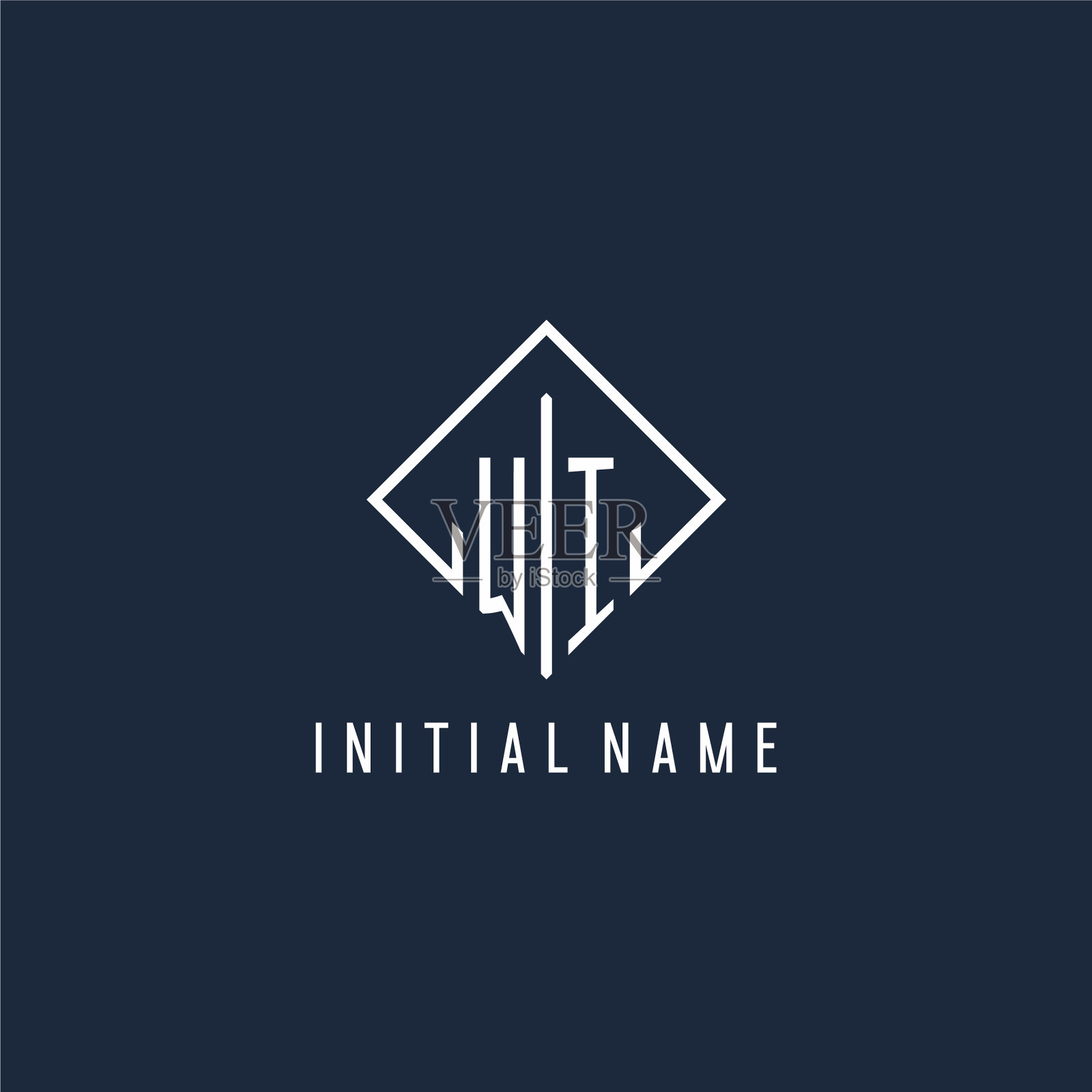 Wi初始logo采用豪华矩形风格设计插画图片素材