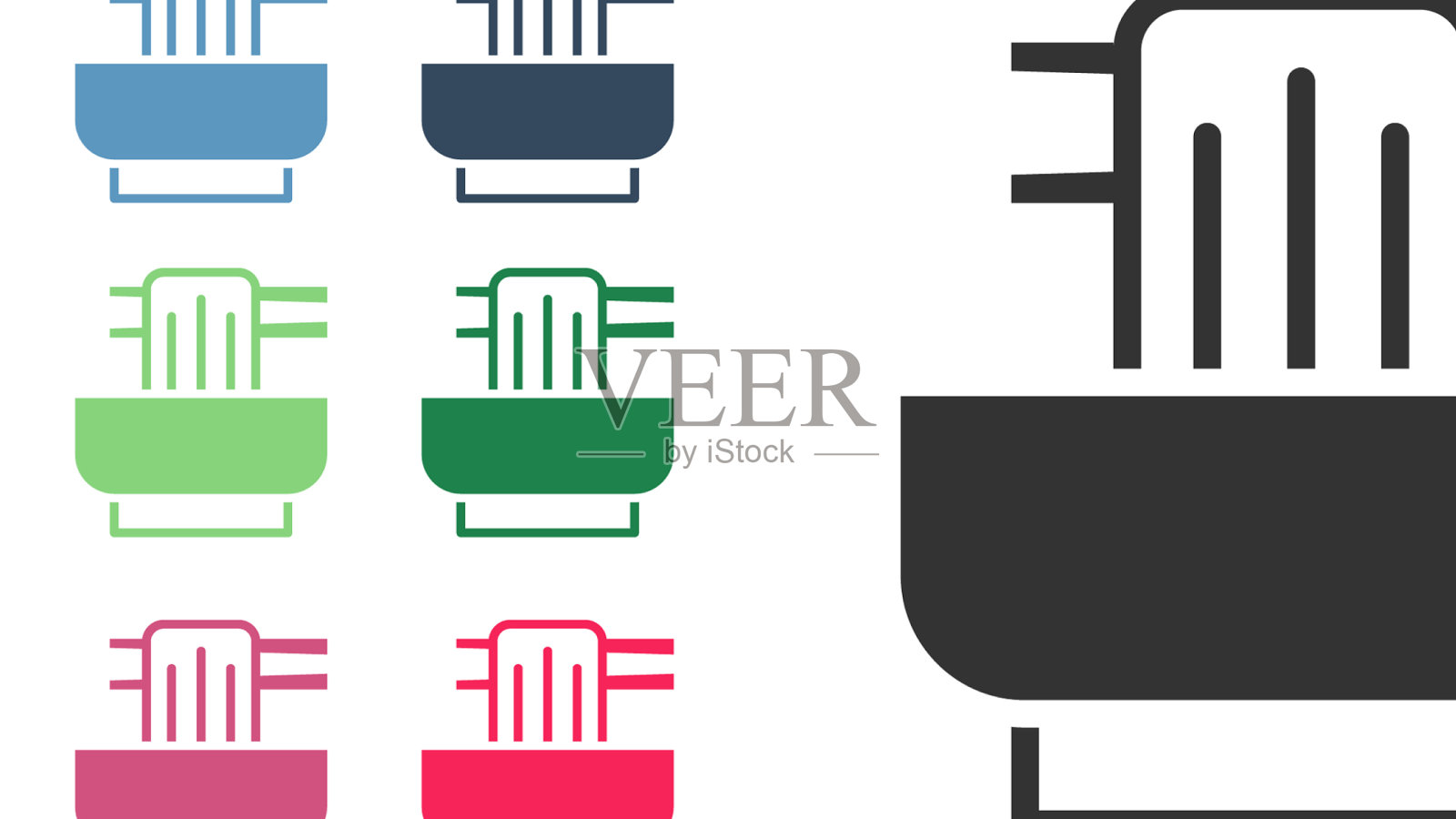 黑色亚洲面条在碗和筷子图标图标素材