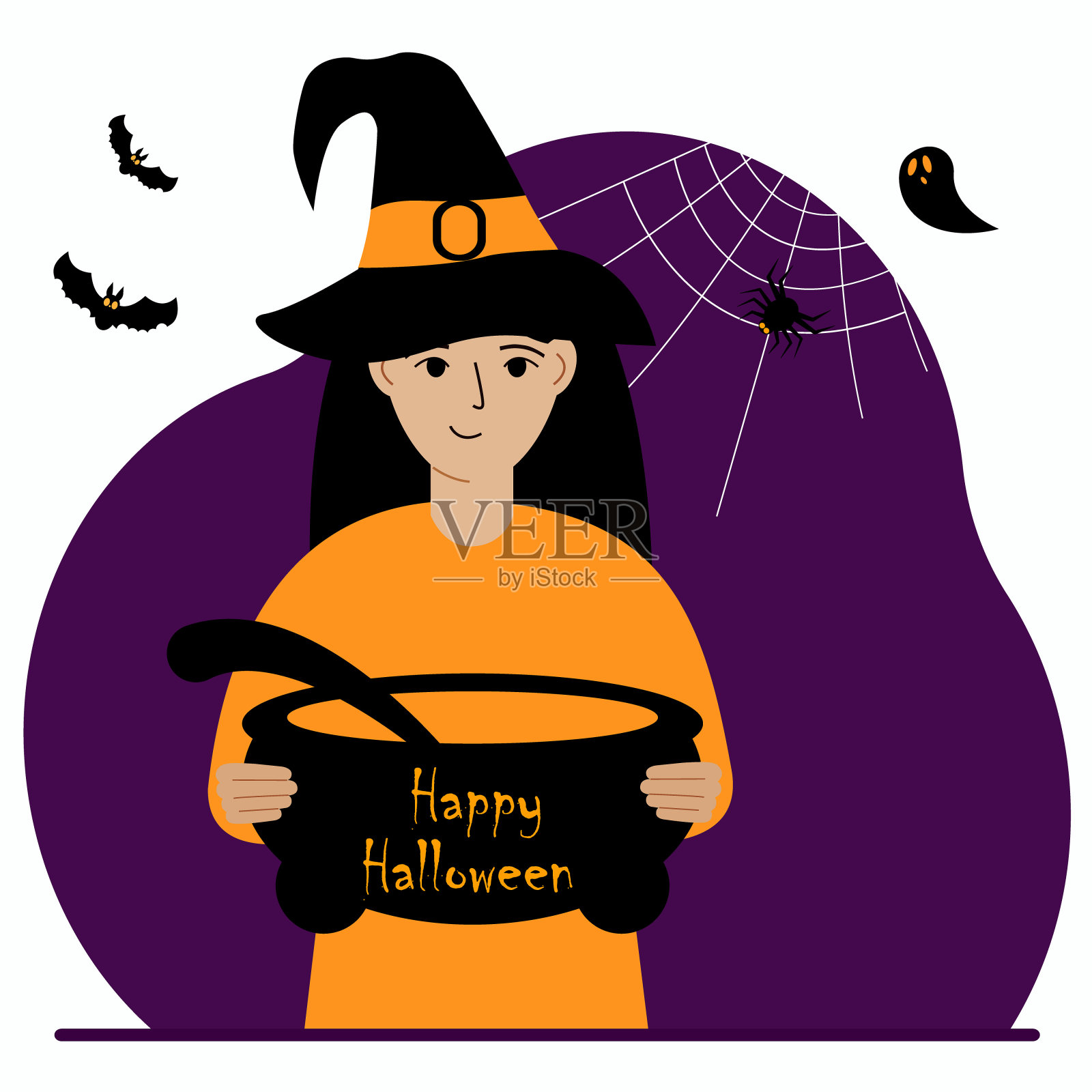 为庆祝万圣节而盛装打扮的女人万圣节快乐庆祝海报。插画图片素材