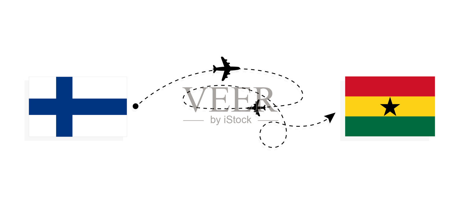 飞行和旅行从芬兰到加纳的客机的旅行概念插画图片素材