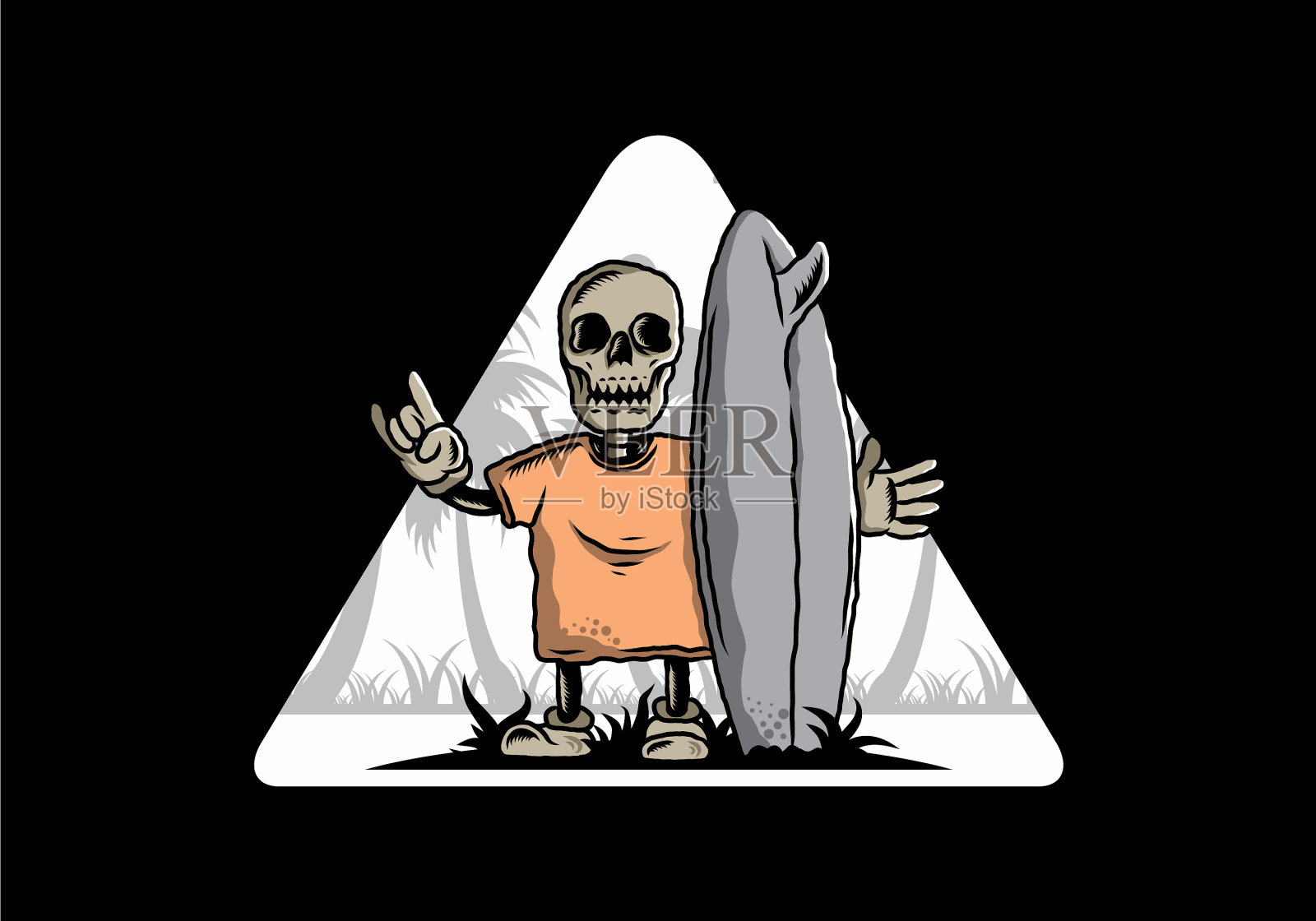 小头骨拿着冲浪板的设计插画图片素材