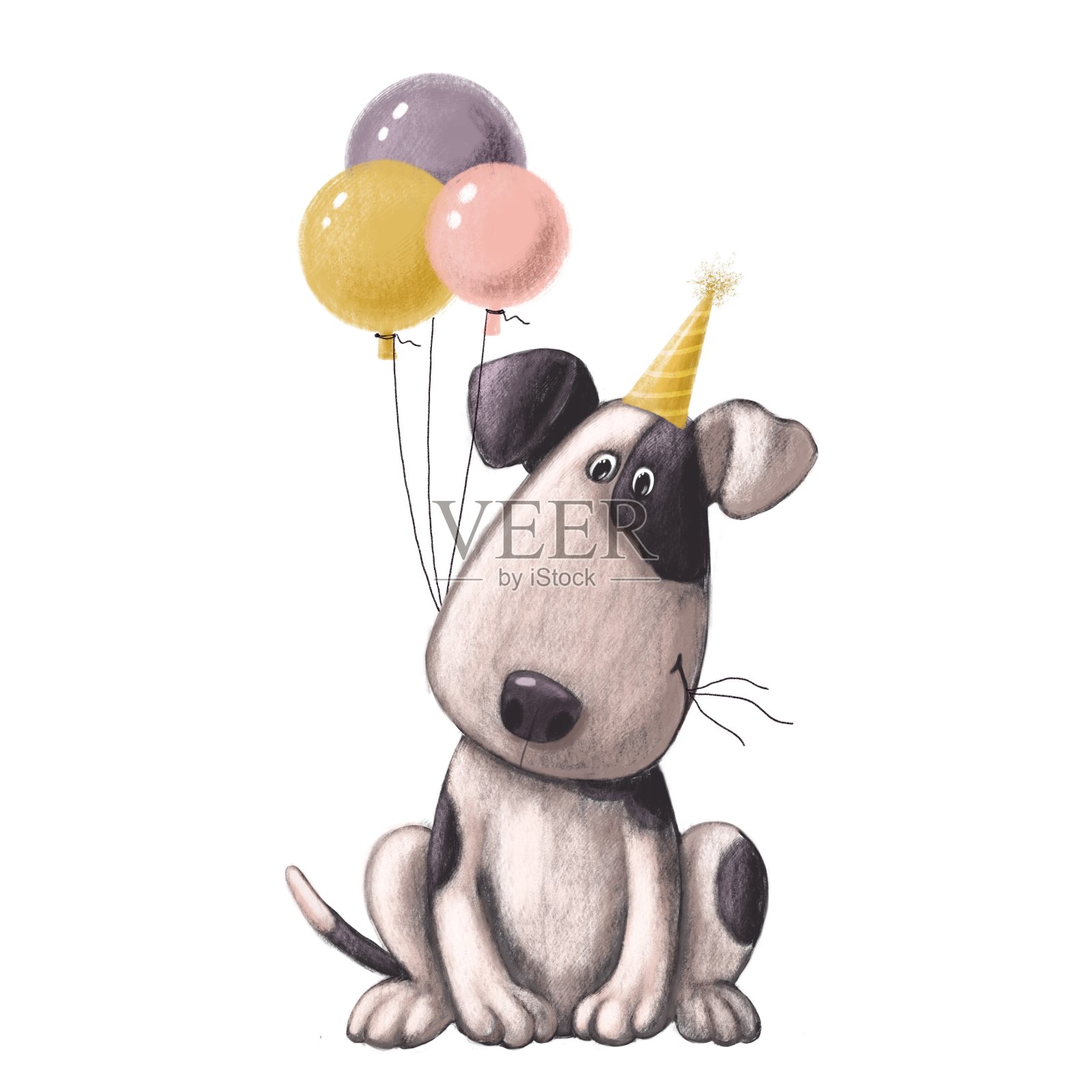 带着气球的可爱派对小狗插画图片素材