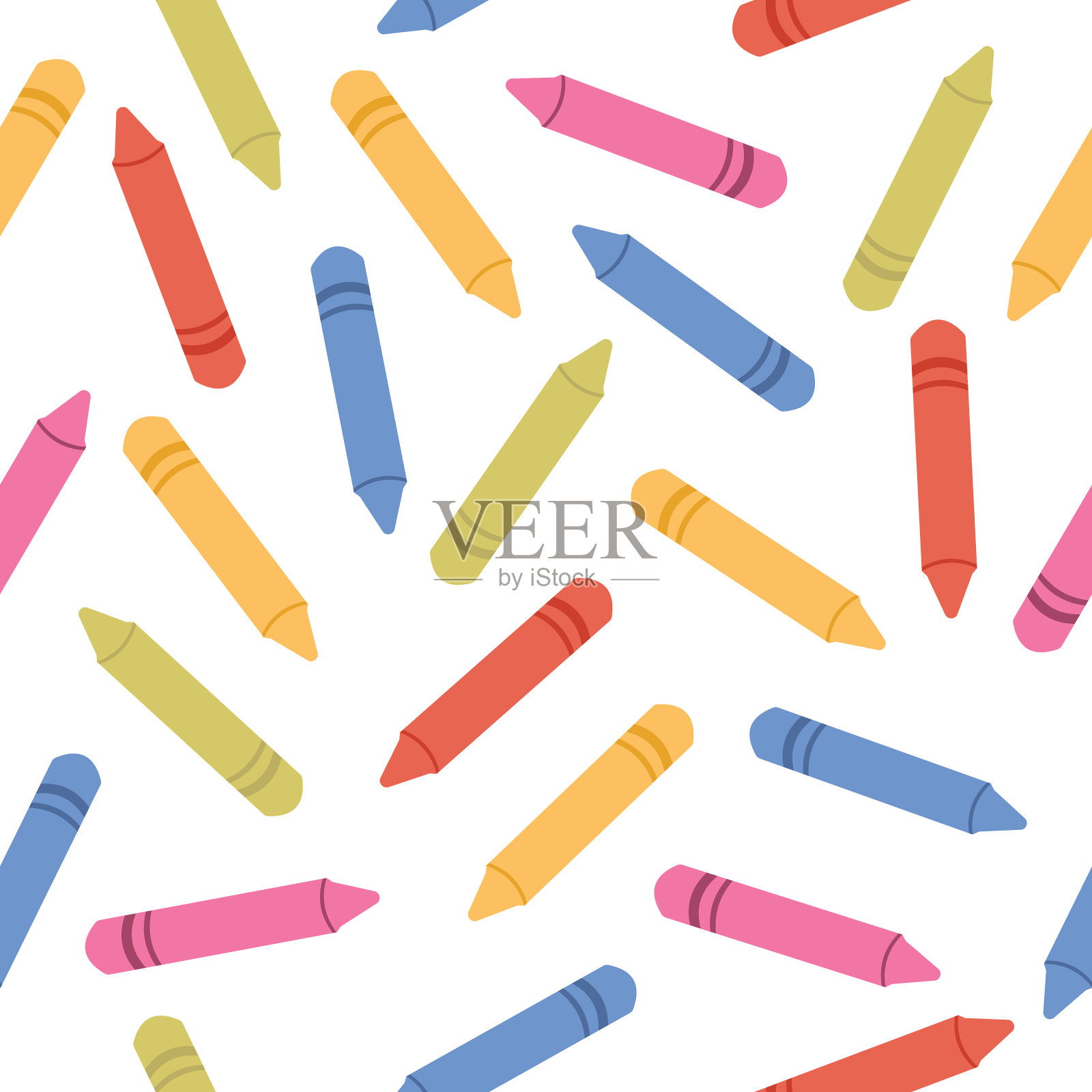 彩色无缝图案与学校用品和蜡笔。回到学校背景。插画图片素材