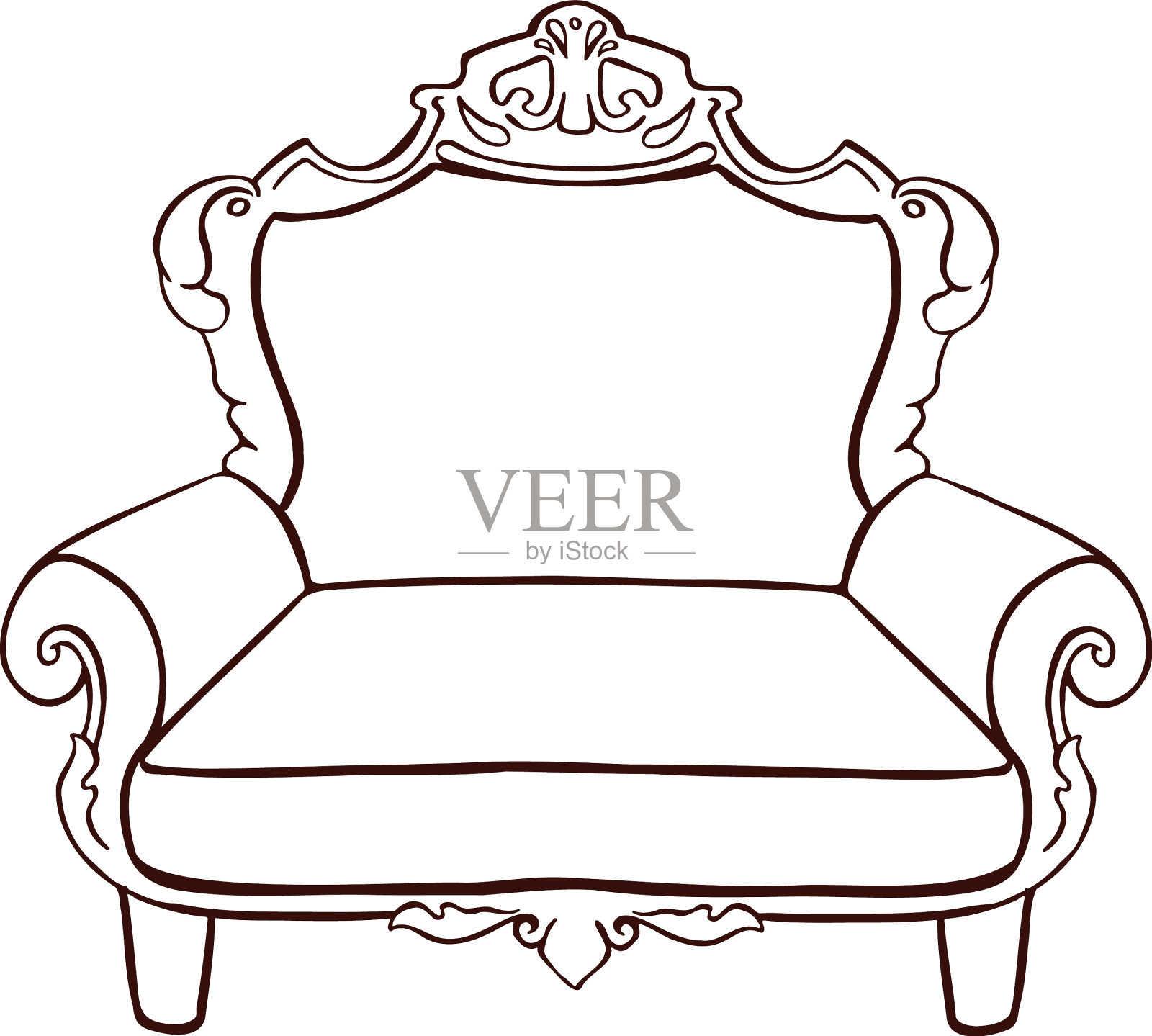 复古沙发沙发在条纹轮廓设计元素图片