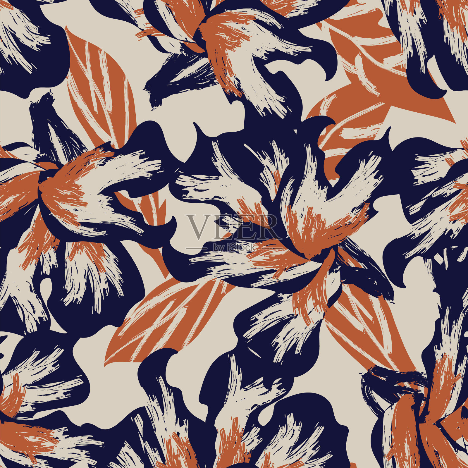 花卉笔触无缝图案设计插画图片素材