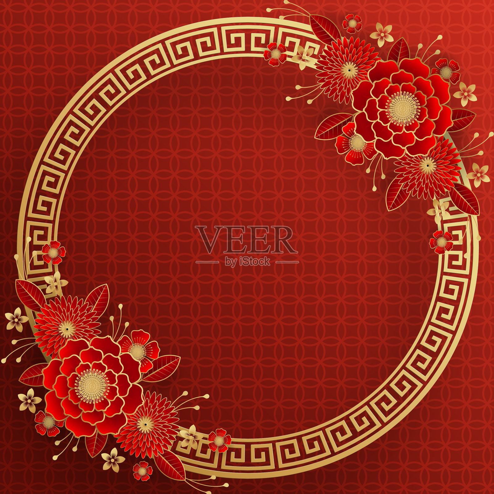 中文画框底色红色与金色配合插画图片素材