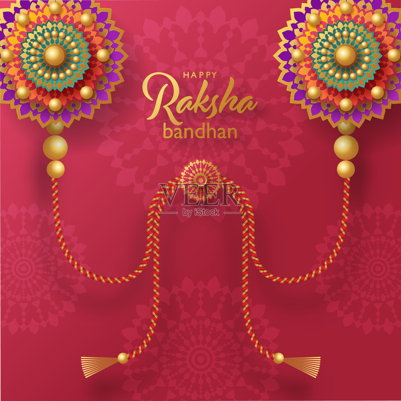 美丽的金制罗刹班丹贺卡插画图片素材