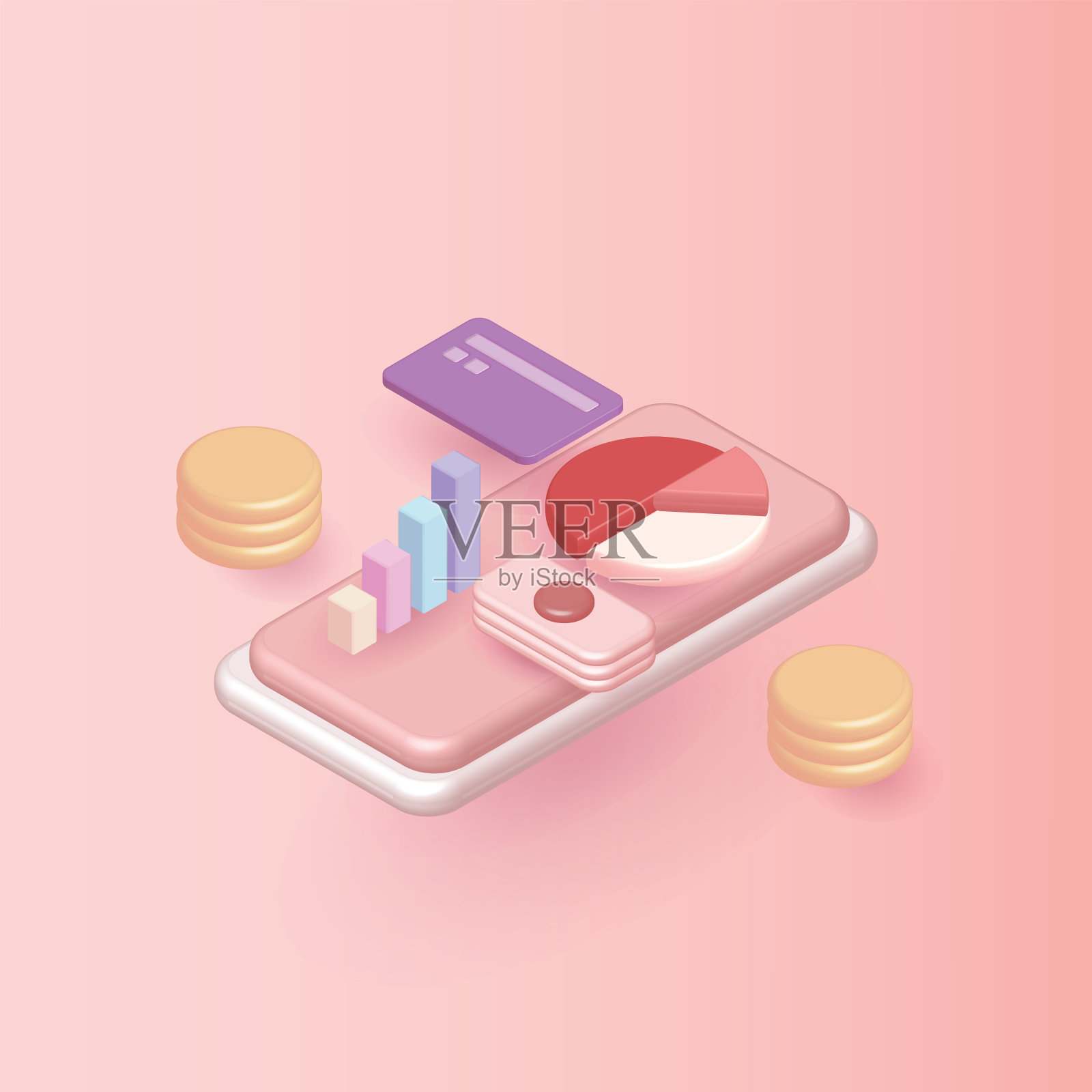 手机营销概念手机数据3d矢量股票交易网站分析SEO插画图片素材