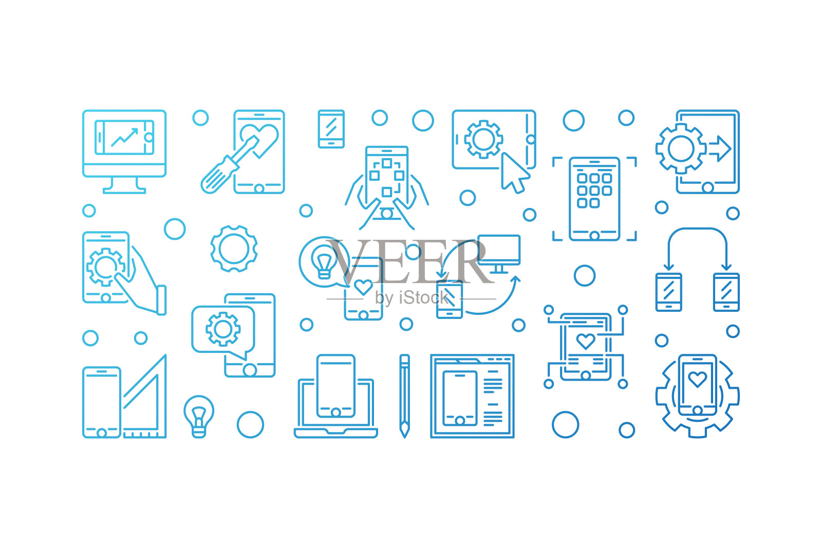 手机应用开发概念蓝色矢量线插图插画图片素材