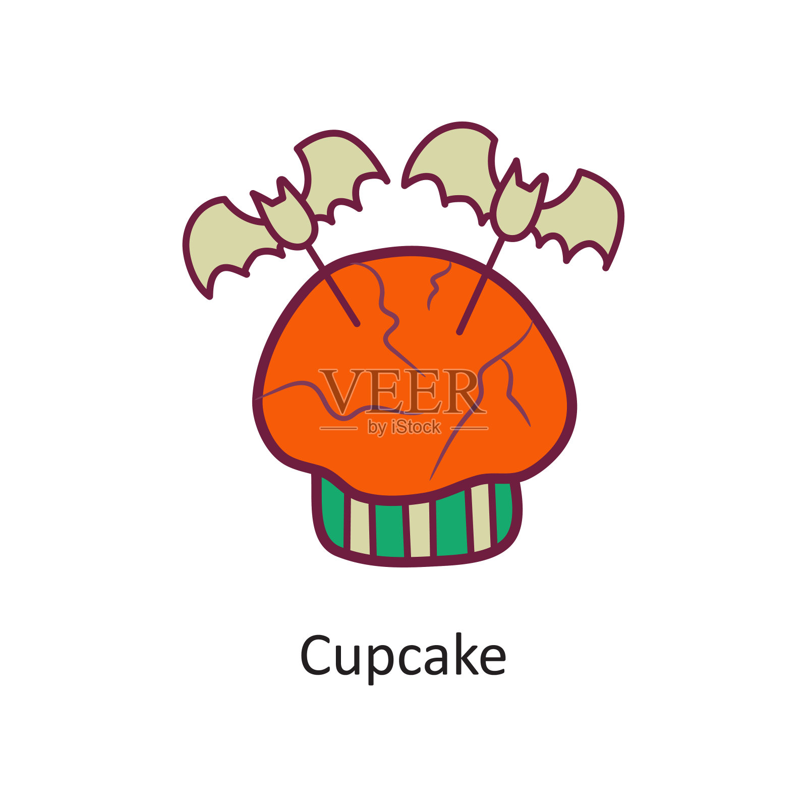 纸杯蛋糕矢量填充轮廓图标设计插图。万圣节符号在白色背景EPS 10文件插画图片素材